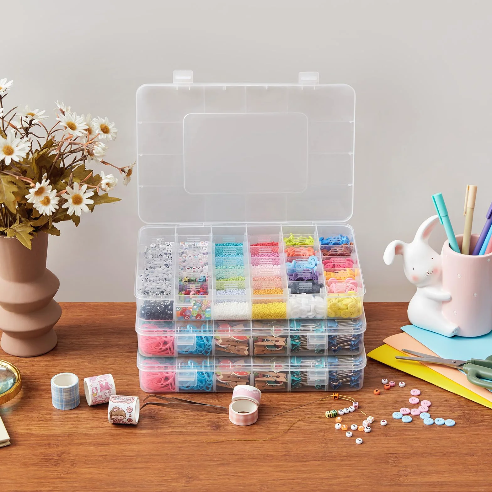 Lifewit Scatole Plastica con Coperchio, Contenitori Organizer 36 Divisori Regolabili, 2 Pezzi