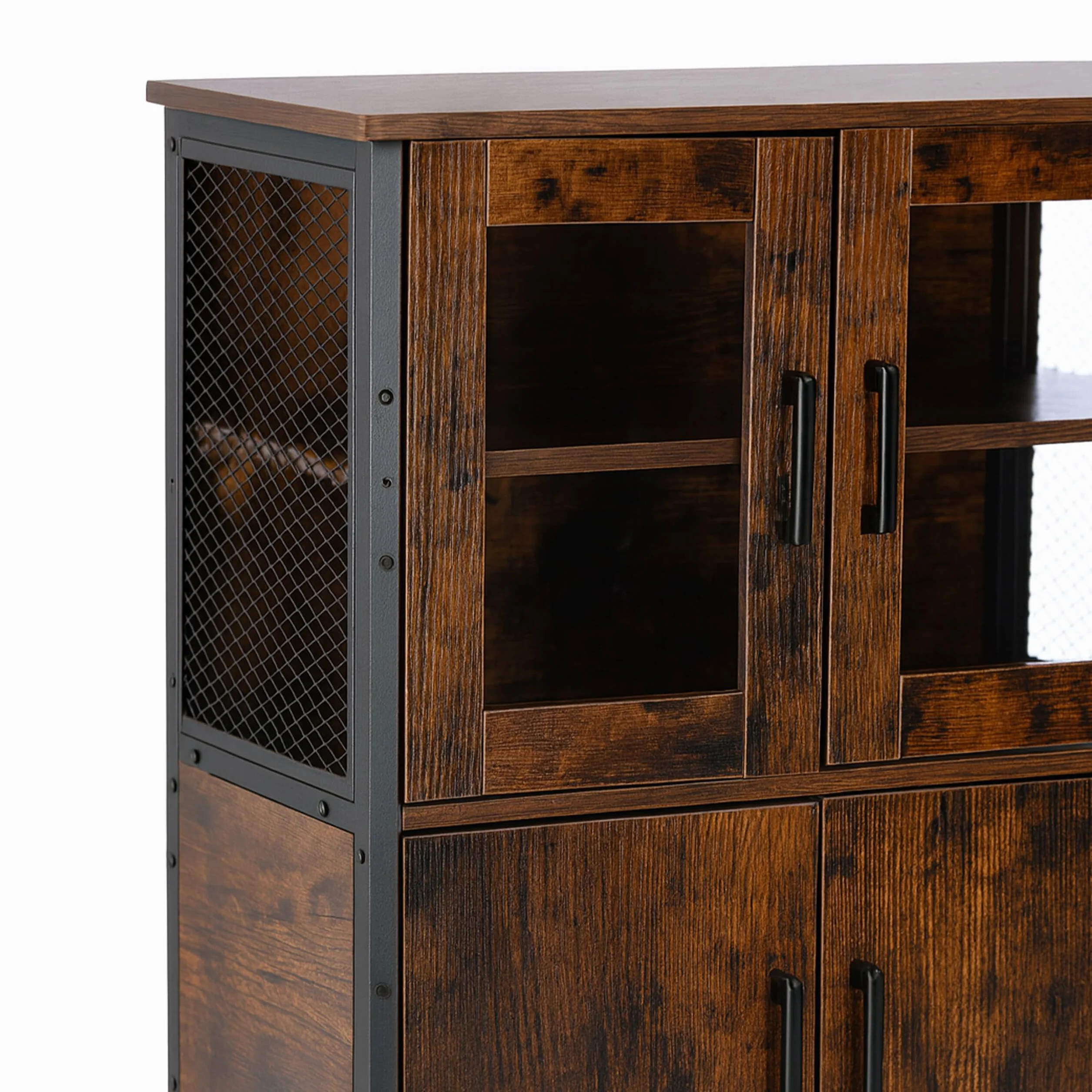 Relaxdays Armadio da Cucina Industrial, Armadio Alto con Ante in Vetro H 108x60x30 cm, vetrina Slim, Legno Marrone