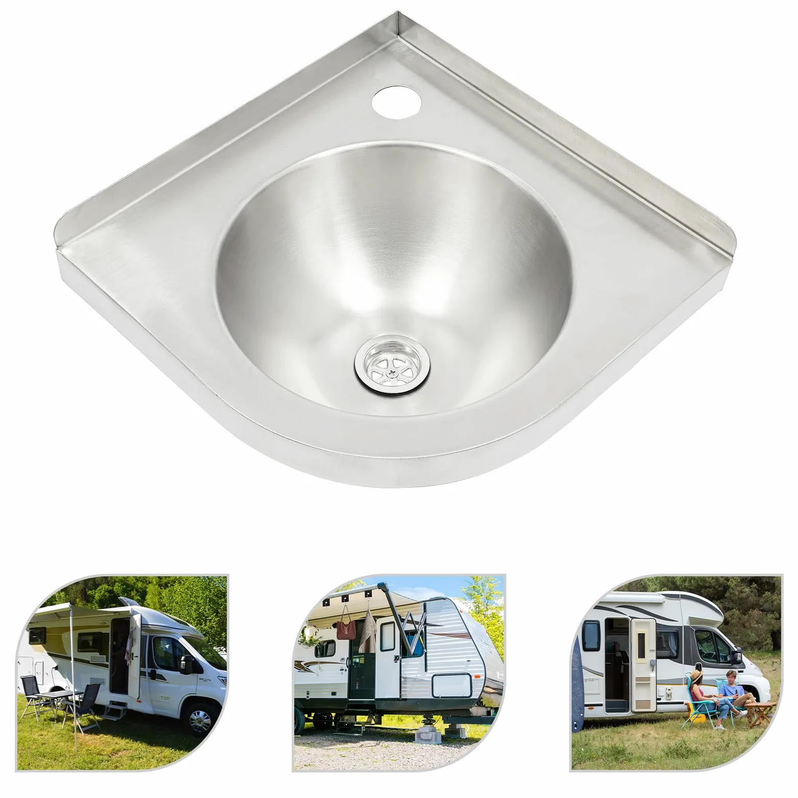 Lavabo in acciaio inox, 30,5 x 30,5 cm, lavello da parete in acciaio inox 304 da 1,2 mm, lavello angolare con scarico, staffe, senza rubinetto, per camper, bagno, cucina