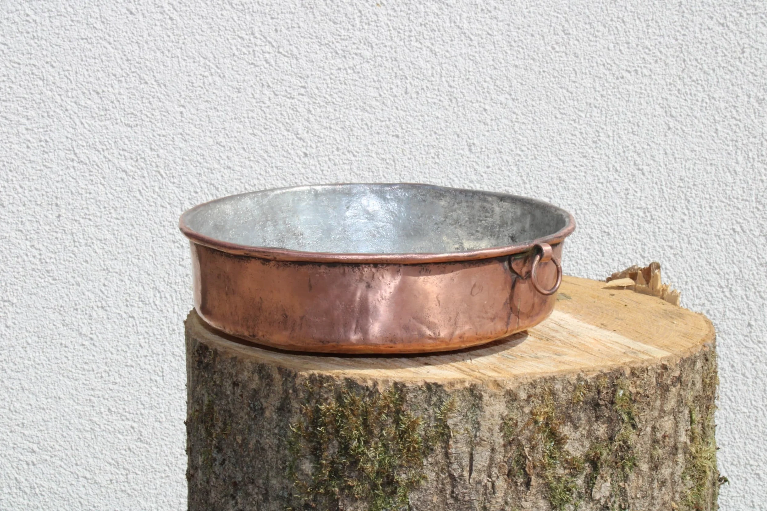 Pentola da Forno Rotonda in Rame, Stagnata all'Interno, Fatta a Mano, Pirofila Tradizionale con Manici ad Anello, per Cottura Professionale (30 cm)