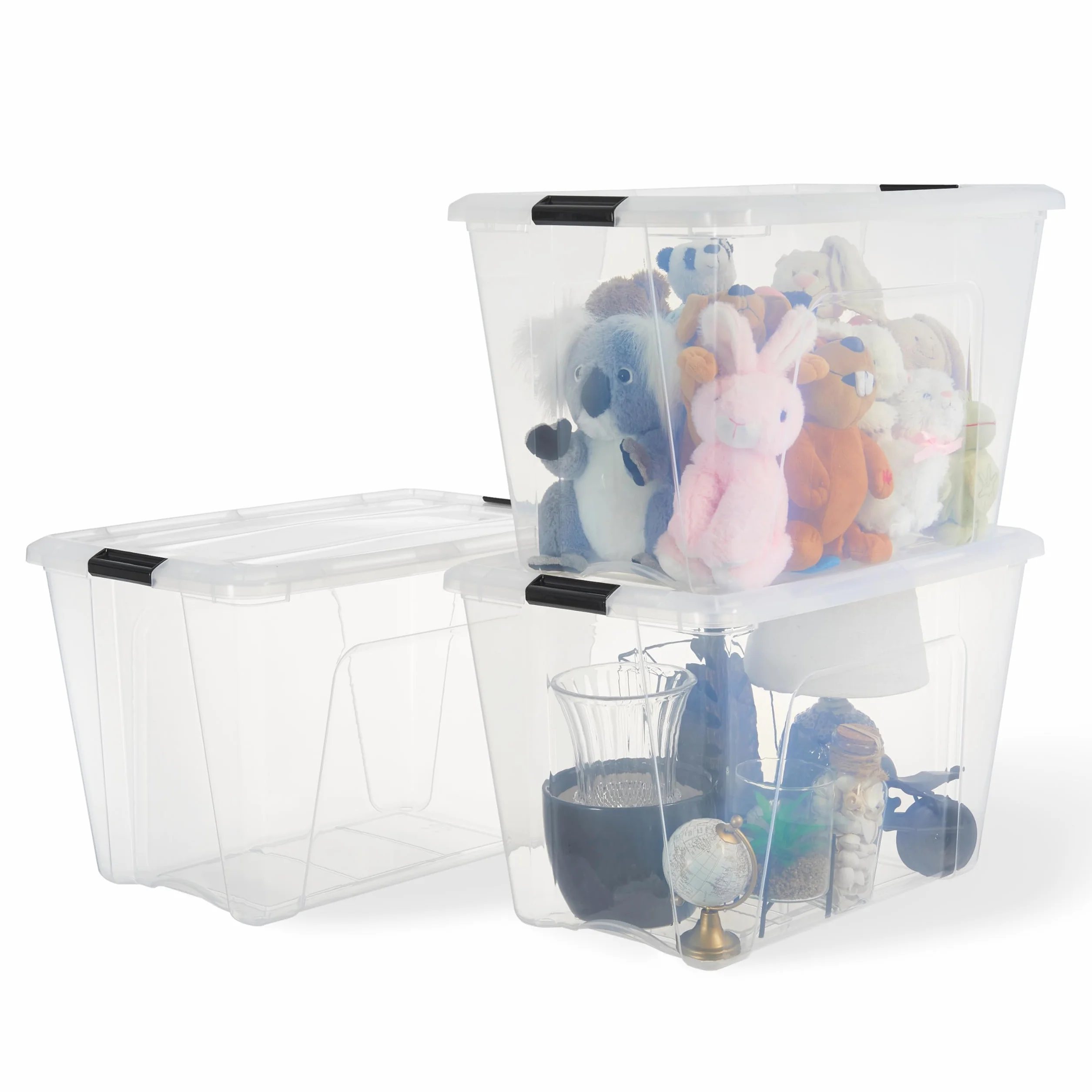 Iris Ohyama Scatola portaoggetti in plastica 55 l confezione da 3 trasparente impilabile