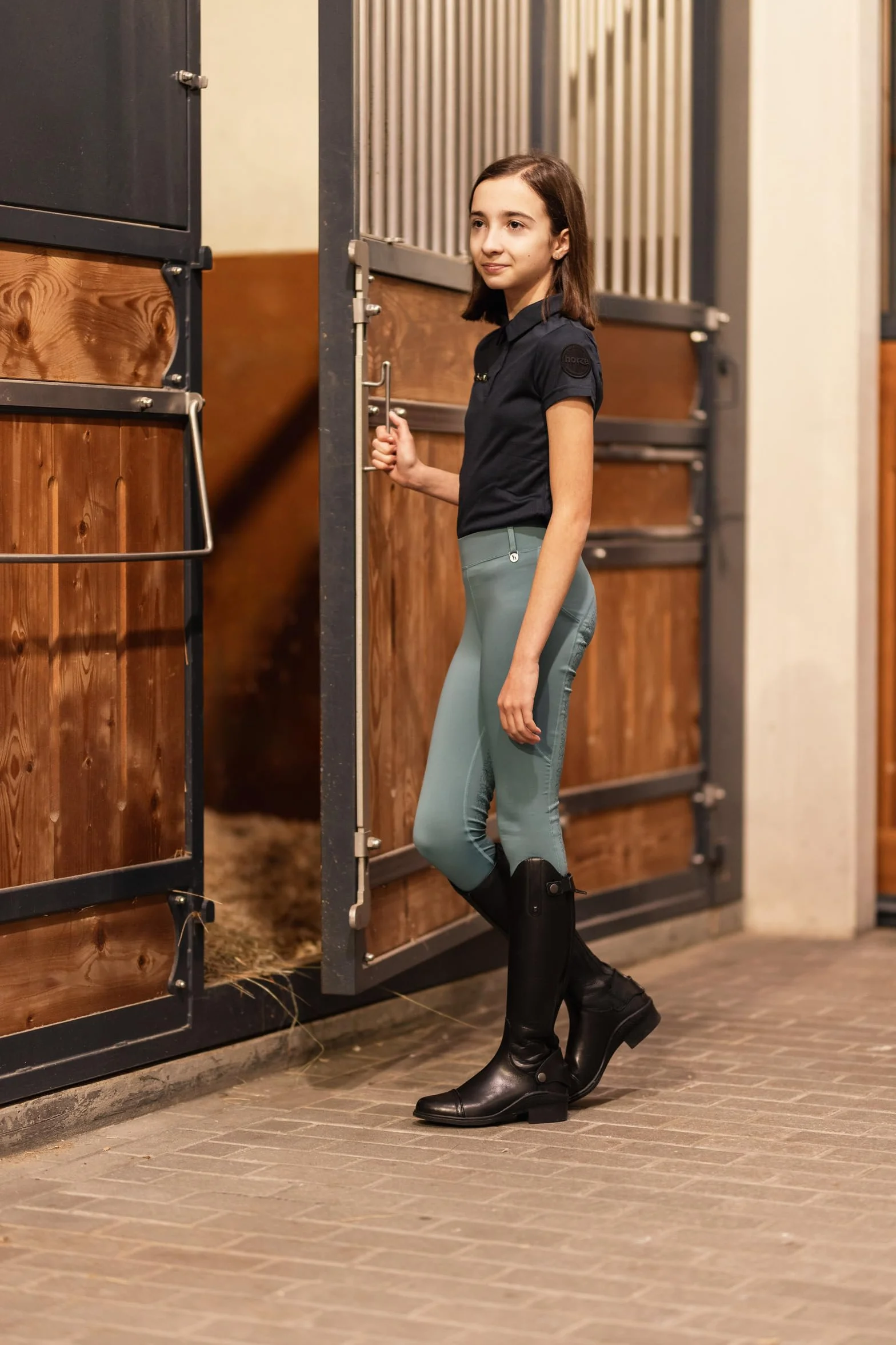 HORZE Leggings da equitazione per bambini con passanti per cintura e custodia per cellulare