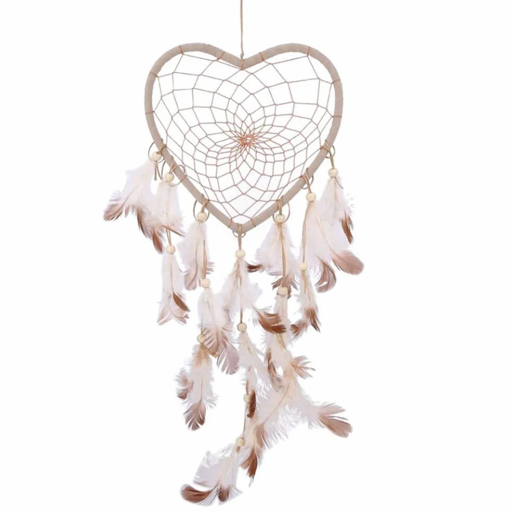 Acchiappasogni a forma di cuore con piume per parete camera da letto