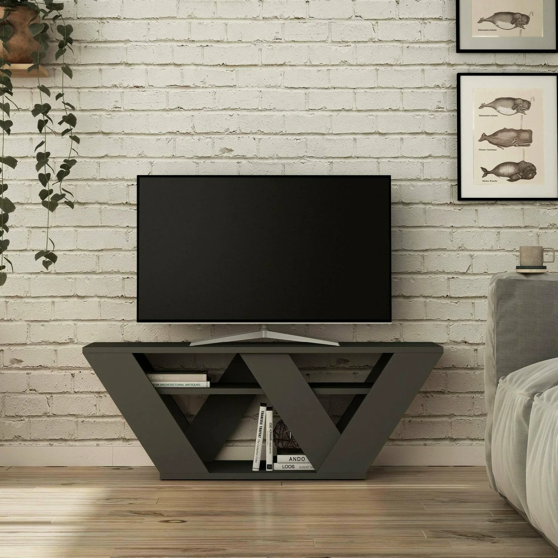 Dmora - Mobile porta TV Pegasus, Credenza da soggiorno, Armadio basso per TV, Base parete attrezzata, 110x30h40 cm, Antracite