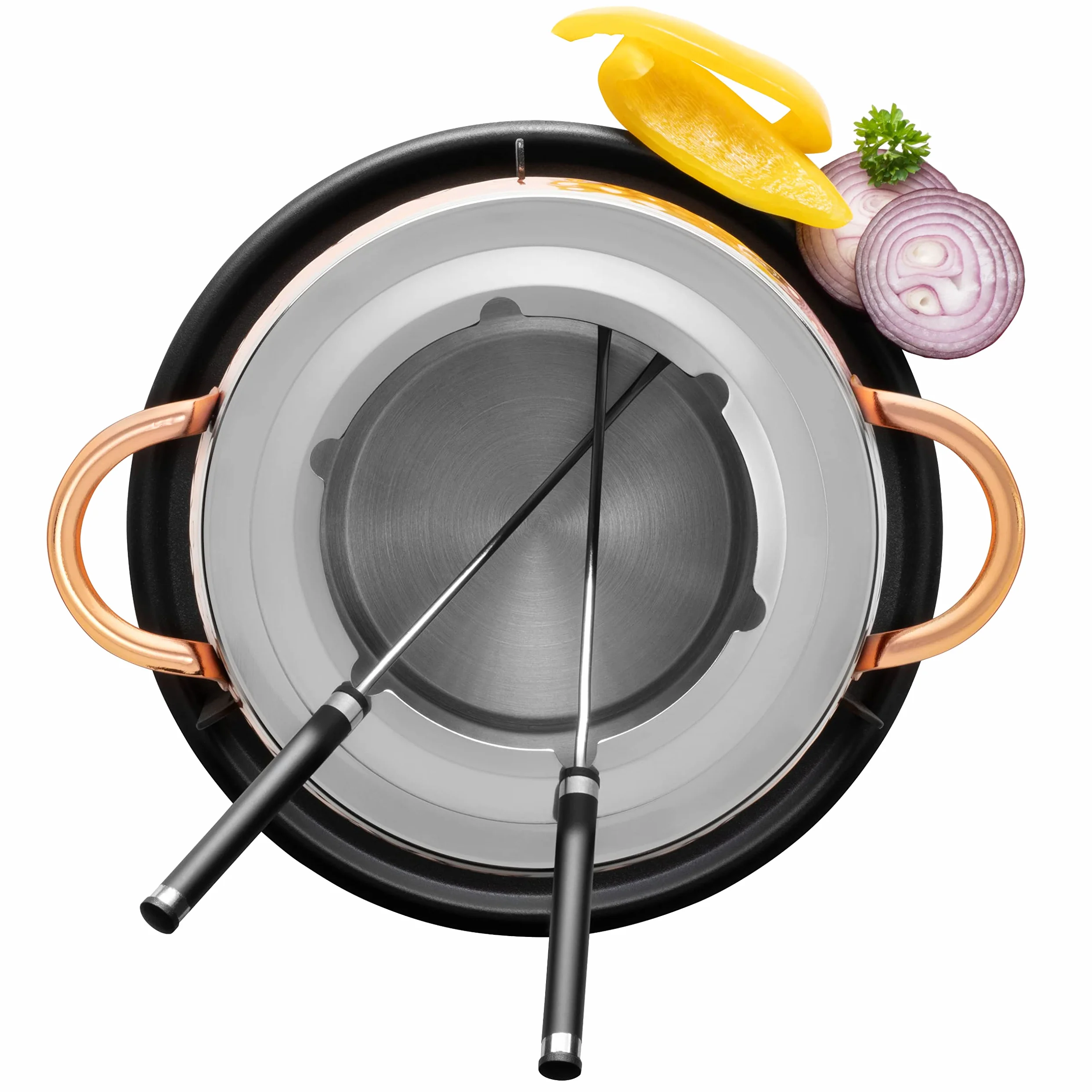 MÄSER 931931 6 Persone, Ideale Carne, Set da 11 Pezzi Rame, con forchette bruciatore per fonduta, in Bella Confezione Regalo, Acciaio Inossidabile