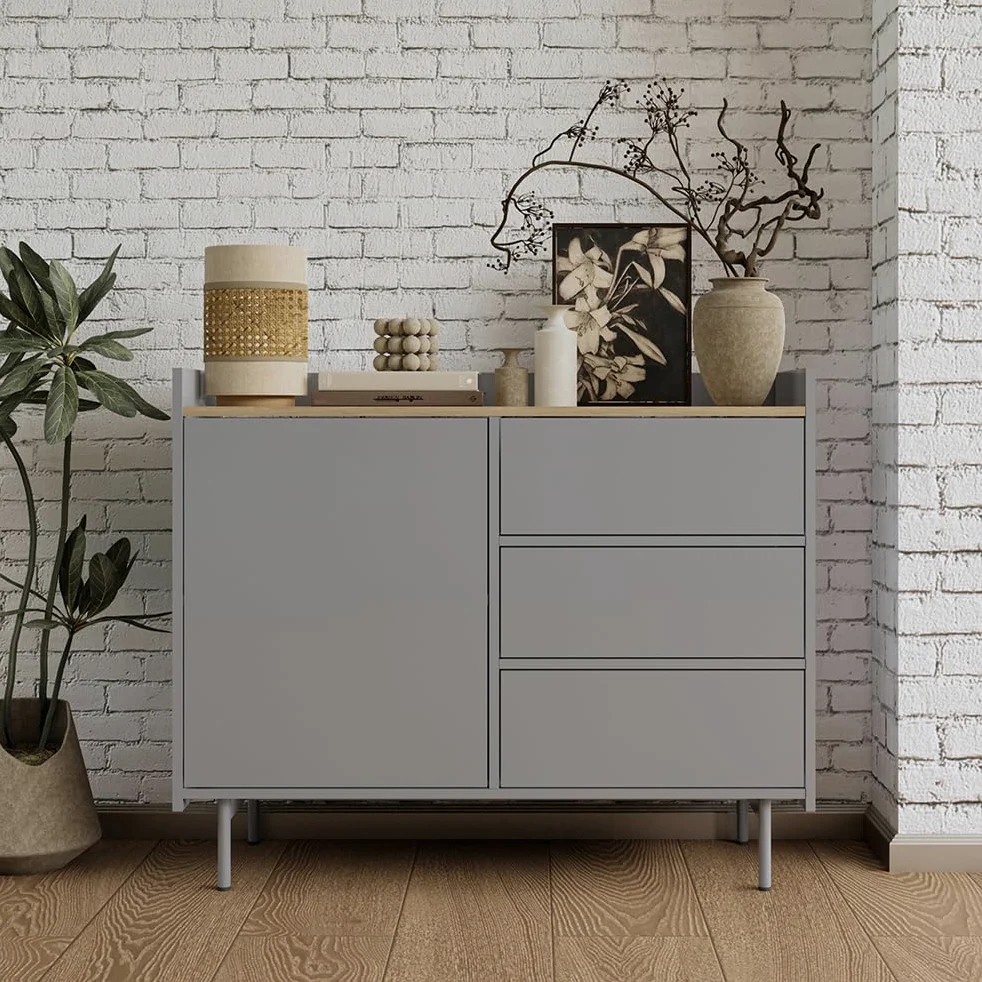Vicco Cassettiera per camera da letto Velina, Grigio, 100 x 82 cm | con 3 cassetti e 1 anta, per riporre abiti e oggetti di uso quotidiano