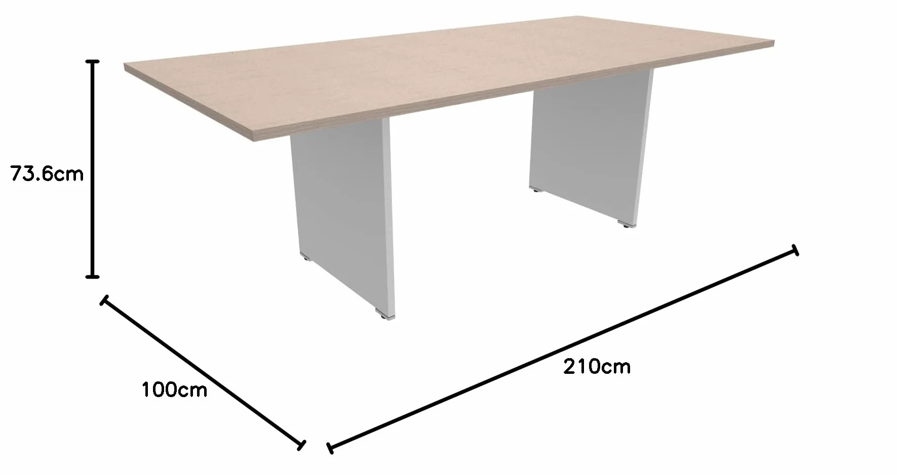 FBasic Tavolo Riunioni Rettangolare in legno - Rovere Bianco - 210x100x73,6 cm