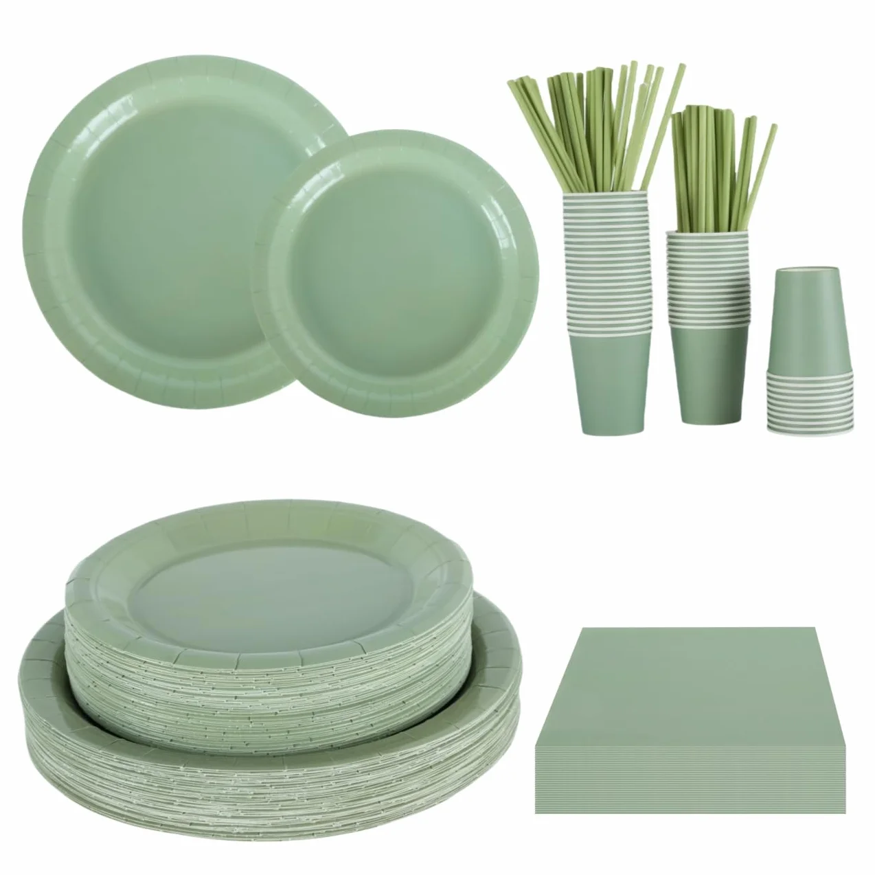 Set di stoviglie per feste 250 pezzi verde salvia CEILIWEN