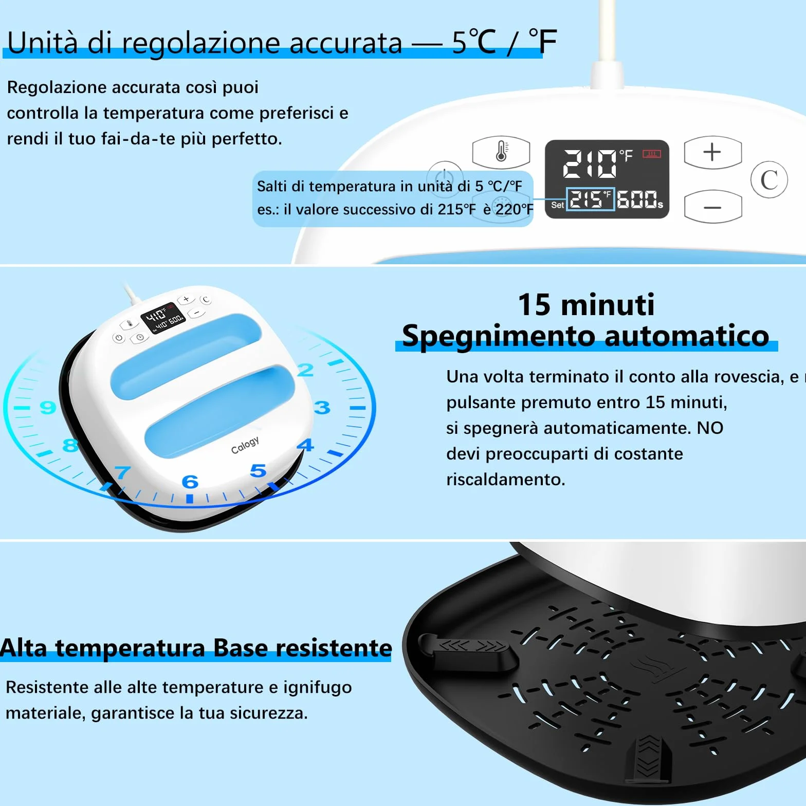 Calogy Pressa a Caldo per Magliette Termopressa Portatile 25,4x25,4cm per Tessuti Borse Cuscini Cappelli con Vinile Trasferimento Termovinile Bianco Blu