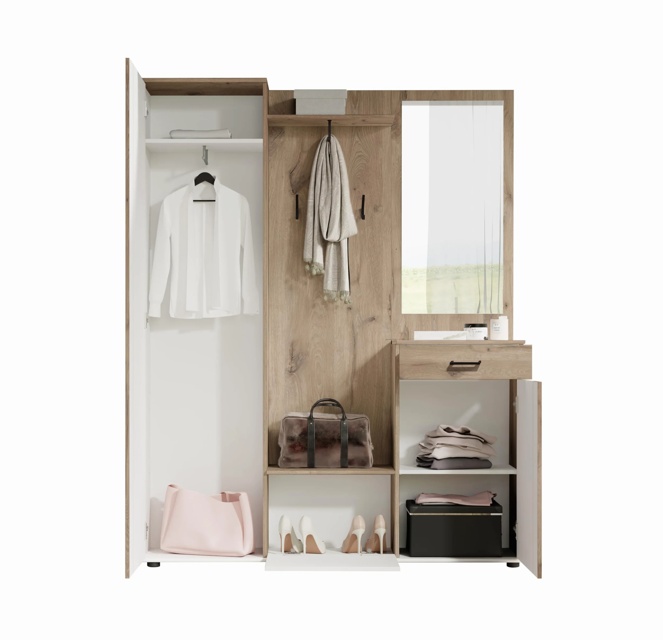 AVANTI TRENDSTORE - Pit - Armadio da ingresso in legno laminato con specchio incluso, disponibile in tre colorazioni. Dimensioni: LAP 145x188x30 cm