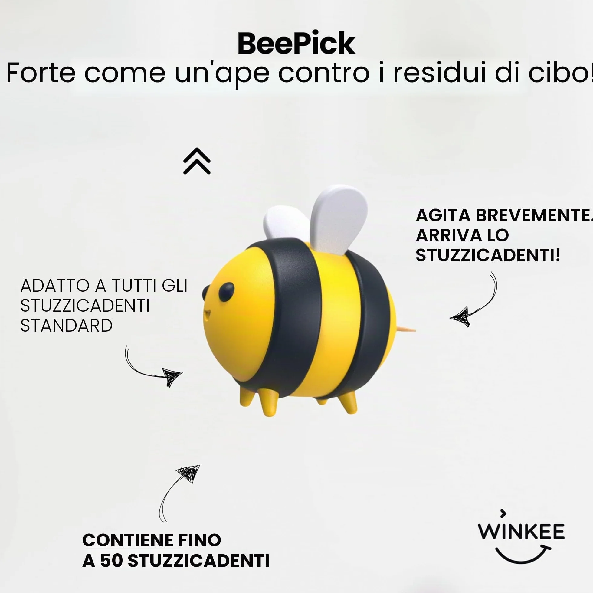 Winkee Dispenser per Stuzzicadenti a Forma di Ape, Pratico per Stuzzicadenti da 6 cm