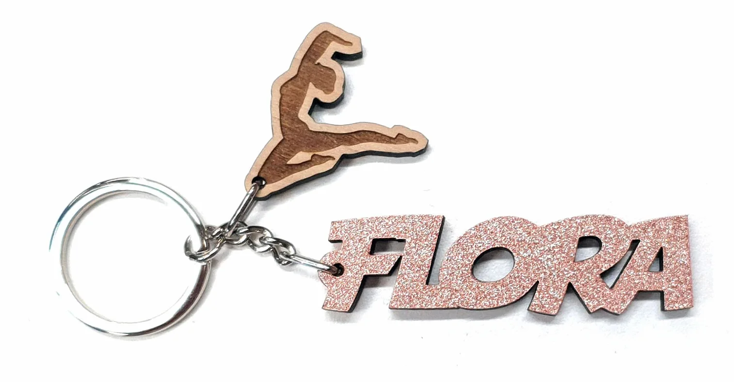 Portachiavi personalizzato in legno glitterato Ginnastica Artistica regalo personalizzato
