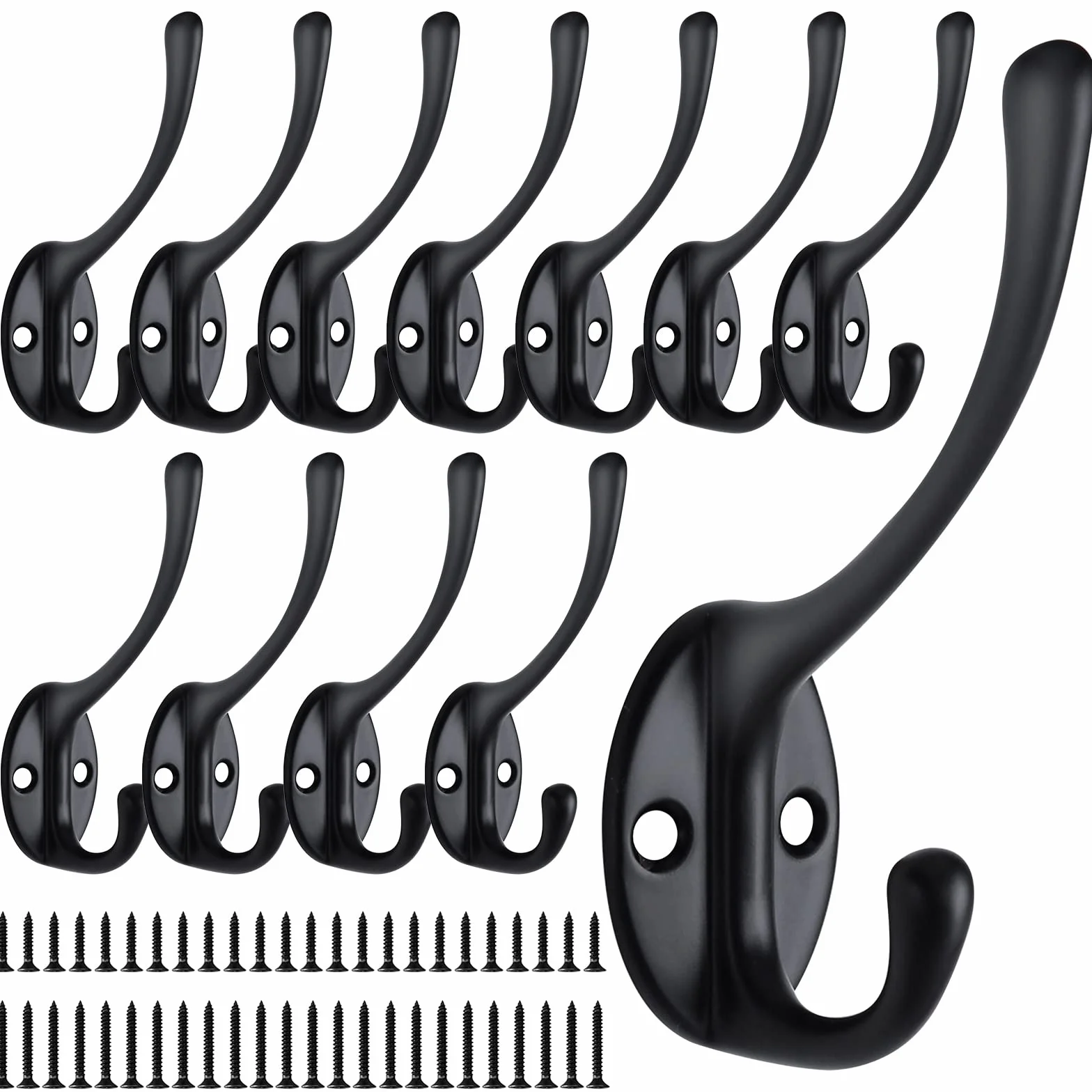 Ganci Appendiabiti da Parete in Metallo Vintage 12 Pezzi con 48 Viti Nero