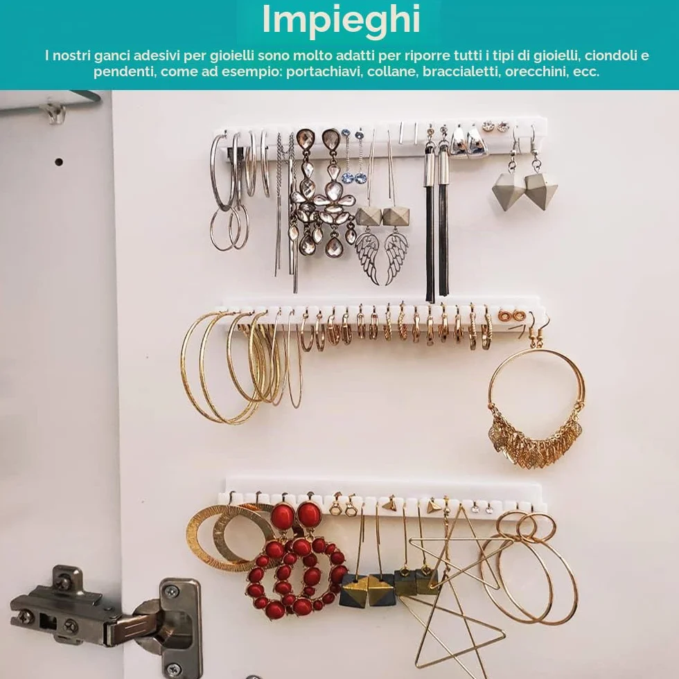 Porta Collane da Parete Autoadesivo Organizer Ganci per Gioielli Bracciali Anelli