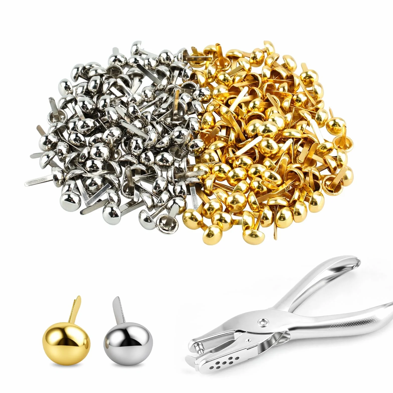 200 spille assortite, mini fermacampioni in metallo per lavori artigianali, testa rotonda in ottone oro/argento, per scrapbooking, carta, fai da te, arti e mestieri, timbratura di cartoline