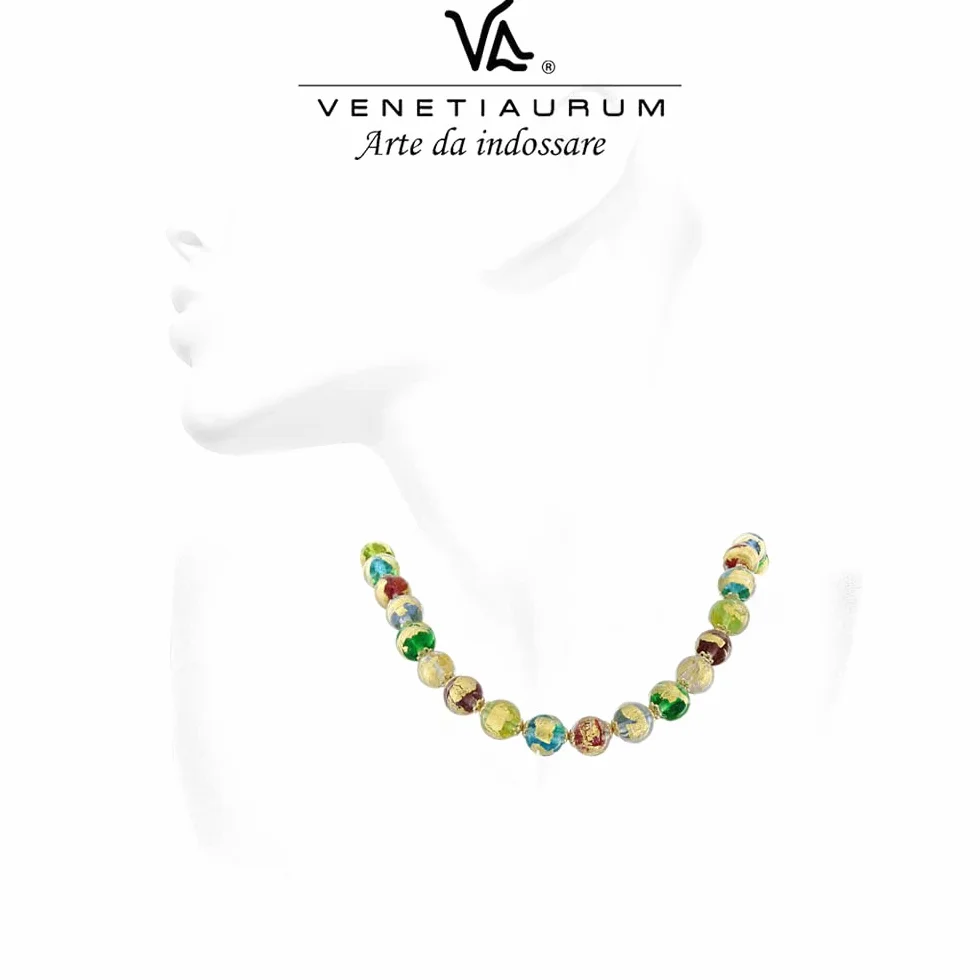Collana Girocollo Donna Perle Multicolor Vetro Murano Argento 925 Gioiello Made In Italy Certificato