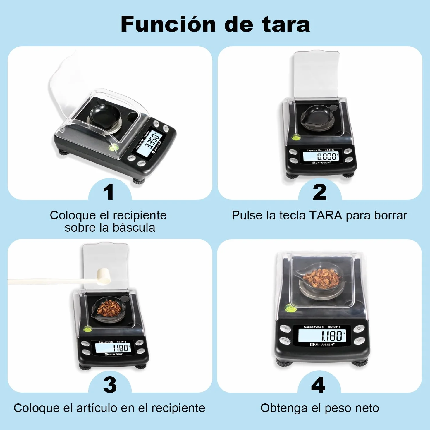 UNIWEIGH Bilancia digitale Milligrammi accurata 0.001g/50g, Bilancia mg di precisione per polvere/oro/gemma,Bilancia Micro Gram con 6 unità,tara,peso Cal,scala tascabile con USB & batteria alimentata