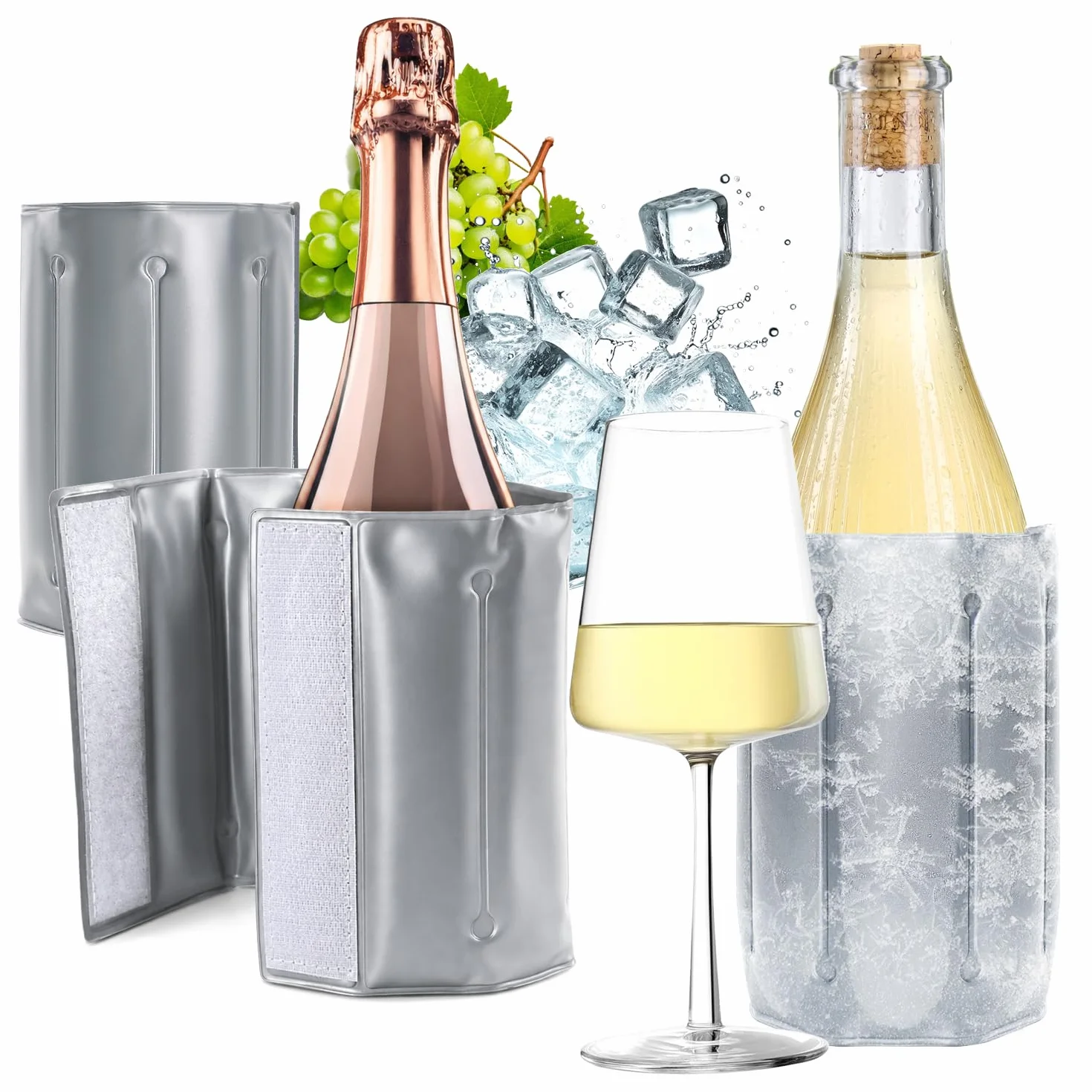 COM-FOUR 2x refrigeratore per bottiglie da viaggio manicotto refrigerante per vino sgancio rapido birra bevande analcoliche grigio