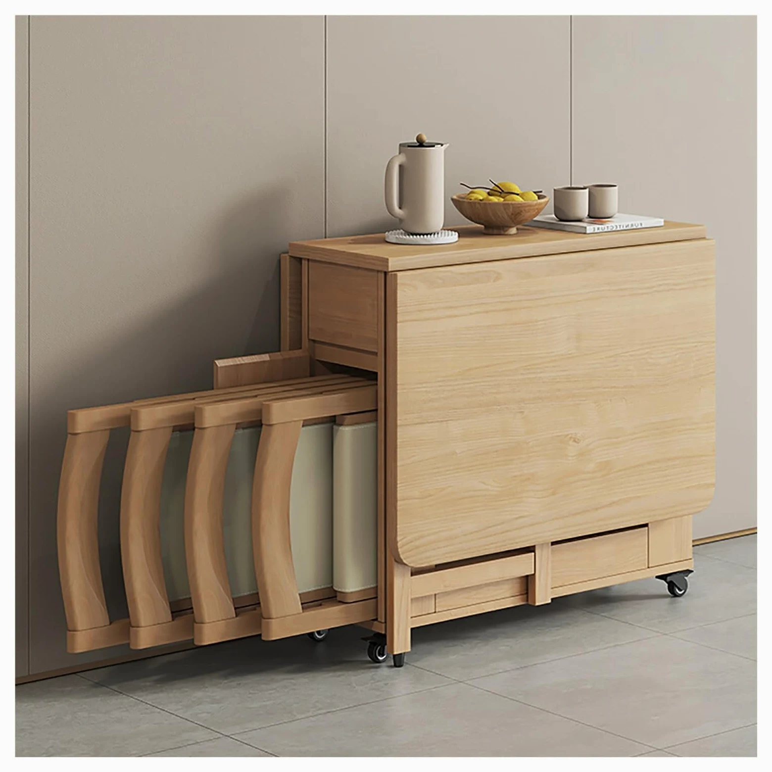 Tavolo Da Pranzo Pieghevole E Sedie, Tavolo Da Cucina In Legno Massello Retrattile For La Casa, Ristorante, Tavolo A Ribalta Con Cassetto Portaoggetti For Soggiorno, Ospitalità, Scrivania Portatile Es