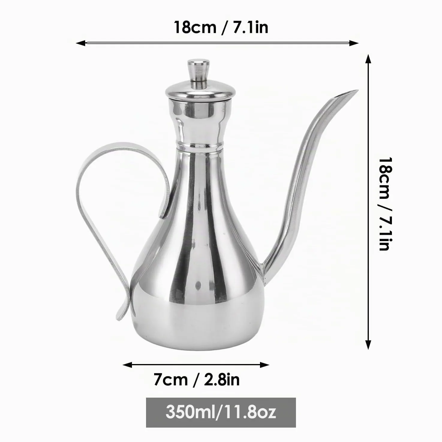 Bottiglia Olio Acciaio Inossidabile, Oliera Antigoccia con Manico Ergonomico 350ml Capacità Ampia Apertura per Condimenti Cucina Domestica Dispenser Salsa Soia Aceto Balsamico