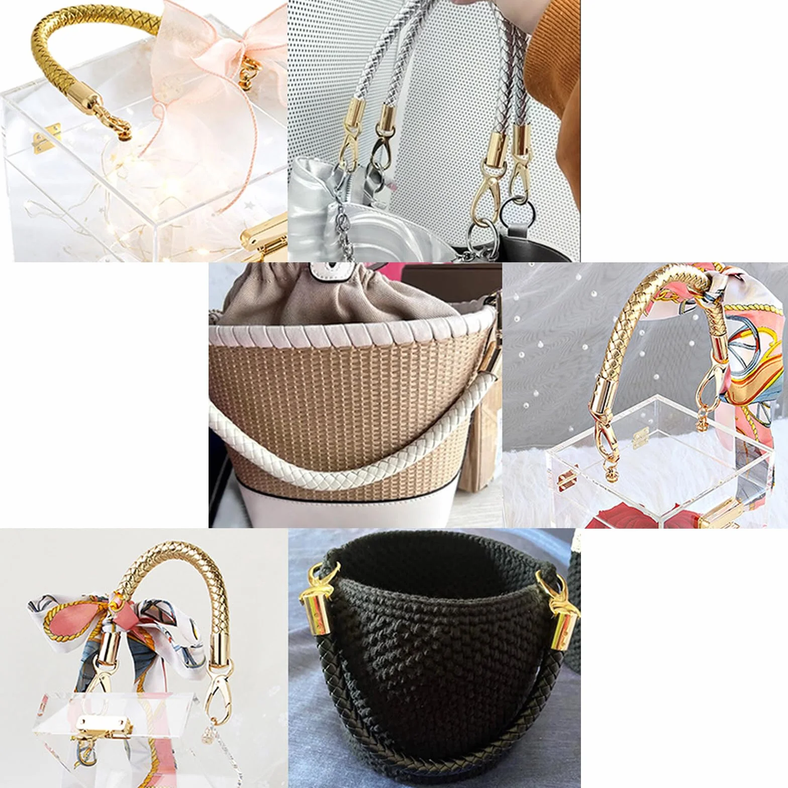 WANYI Manici per Borse 40 cm PU Intrecciato Ricambio Pelle Portafogli 2 PCS con Fibbie in Metallo Caffè