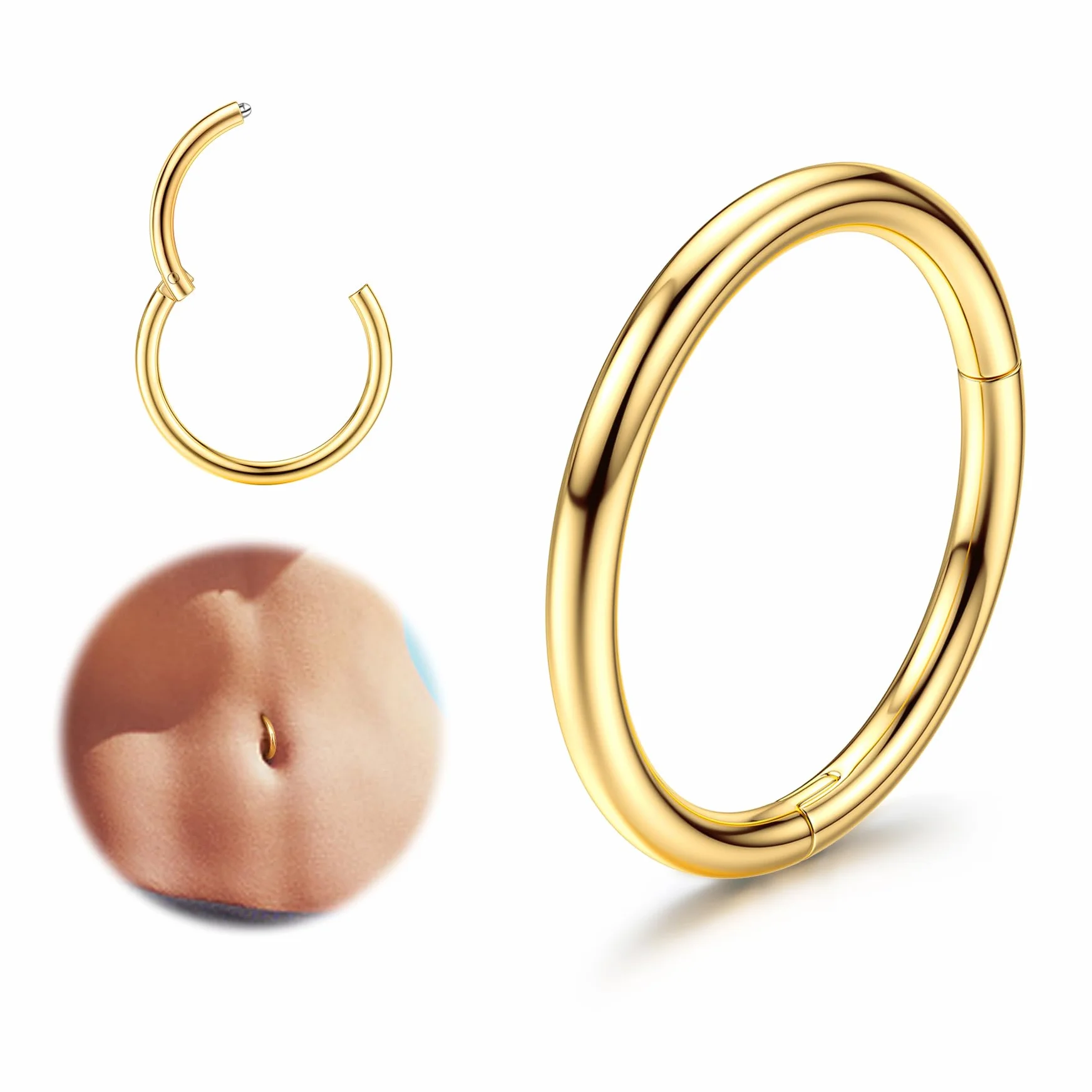 FIOROYAL 14G Piercing Ombelico Anello Acciaio Chirurgico Argento Oro Opal Belly Button Rings Clicker 8MM/10MM/12MM