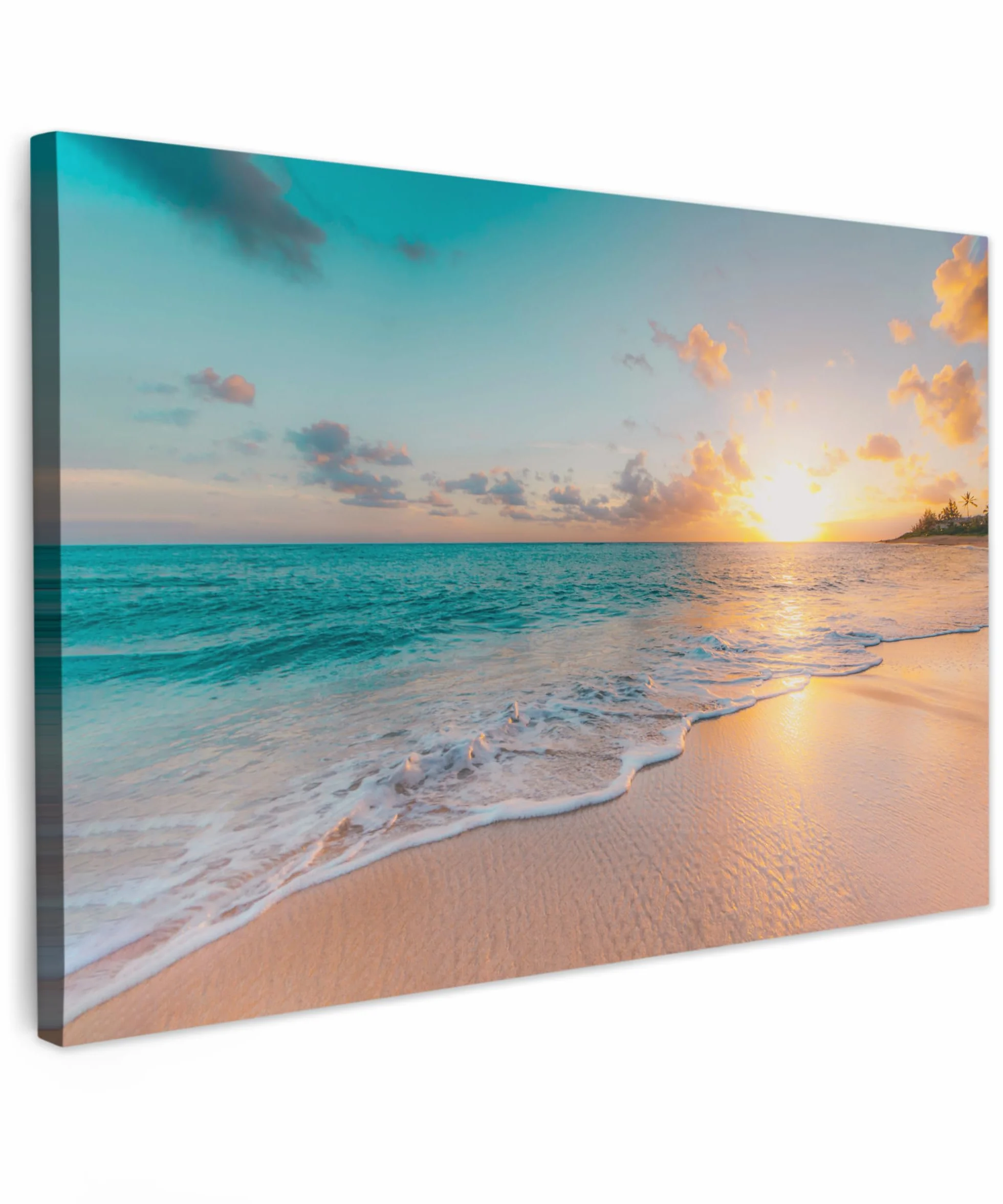 MuchoWow Quadro Camera Da Letto 120x80 cm Tela Stampe Poster Tramonto Spiaggia Mare Blu