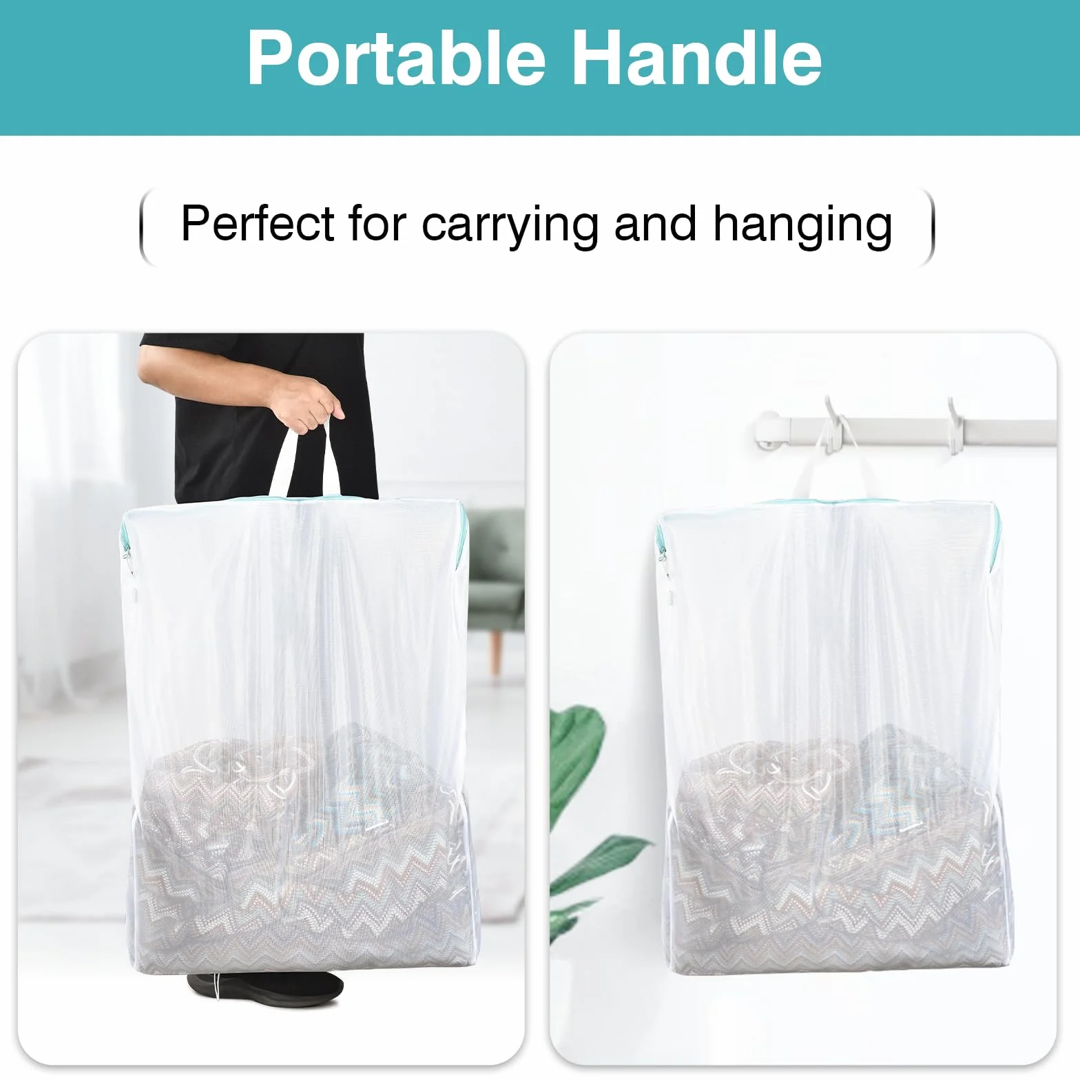 OTraki 2 Pezzi Sacchetti Lavatrice Biancheria 60x80cm Retina per Biancheria, Laundry Bag Con Cerniera Nascosta, Rete Resistente con Manico Sacchetti per Lavatrice per Camicie Vestiti per Bambini