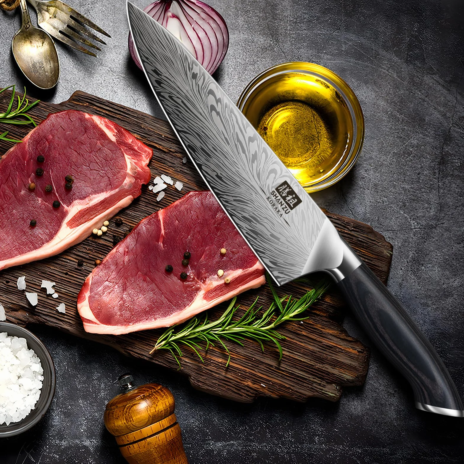 SHAN ZU Coltello da Chef in Acciaio a Polvere, Coltelli da Cucina Giapponese 20cm Professionali ad Alto Contenuto di Carbonio Ultra Affilato Coltello Multiuso con Manico Full Tang Pakkawood
