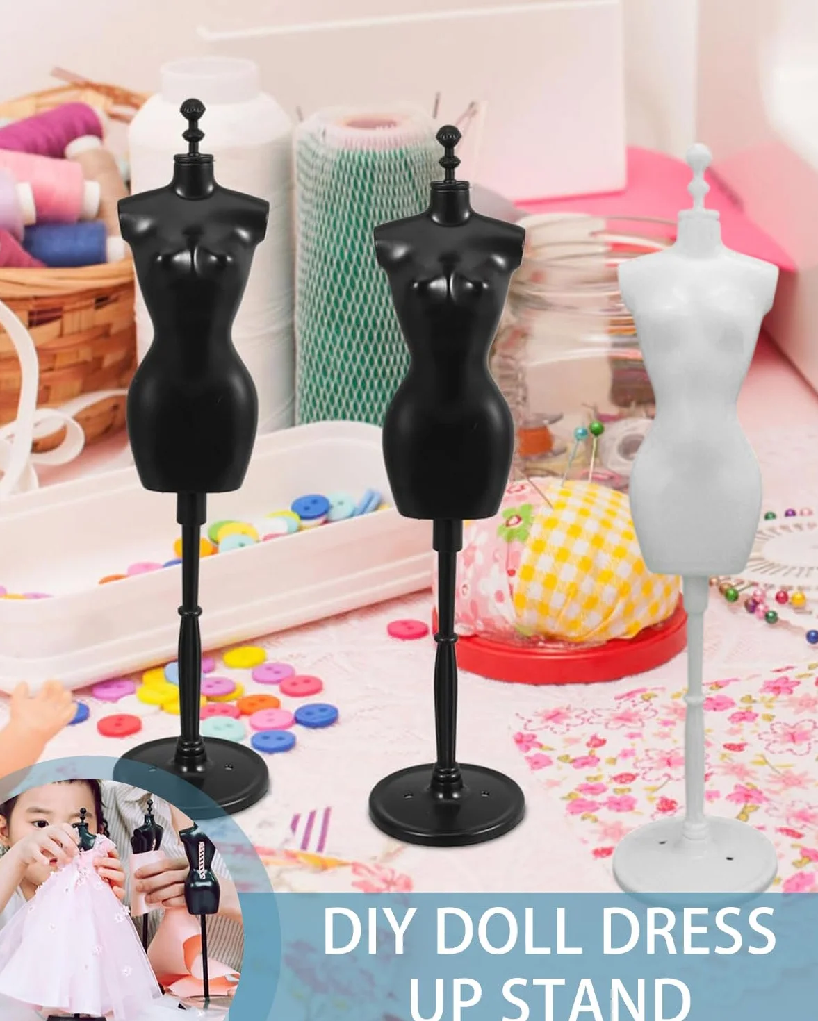 Manichino da Sartoria Femminile per Bambole LEEQ 4pcs con Supporto Display Modello per Casa delle Bambole Fai da Te