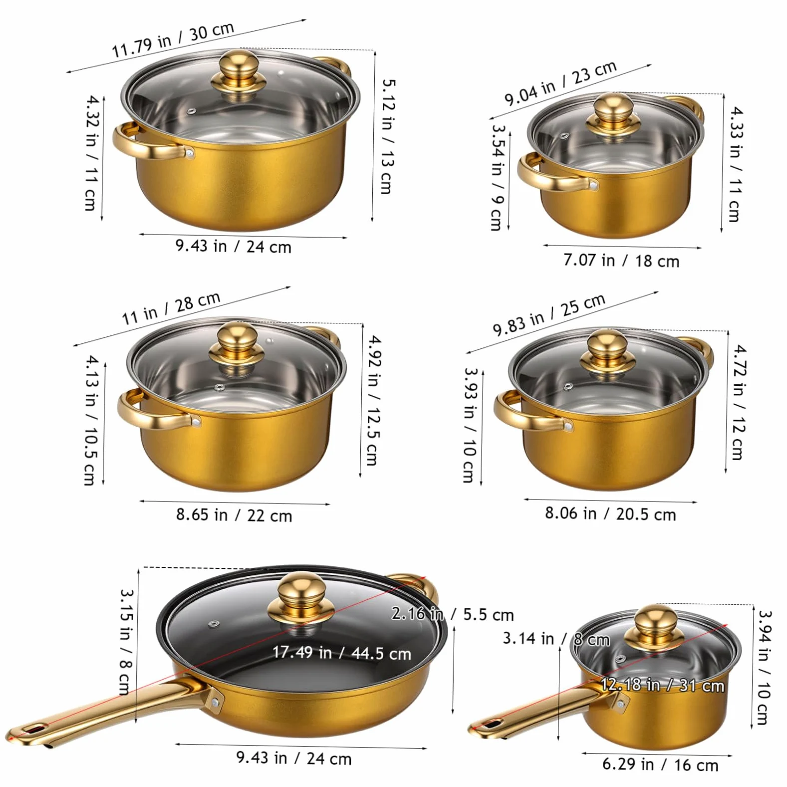 INOOMP Set Pentole 6 Pezzi in Acciaio Inox Nero per Cucina Moderna | Pentolame Leggero e Multifunzione, Adatto a Bollitura e Cottura, Stile Moderno