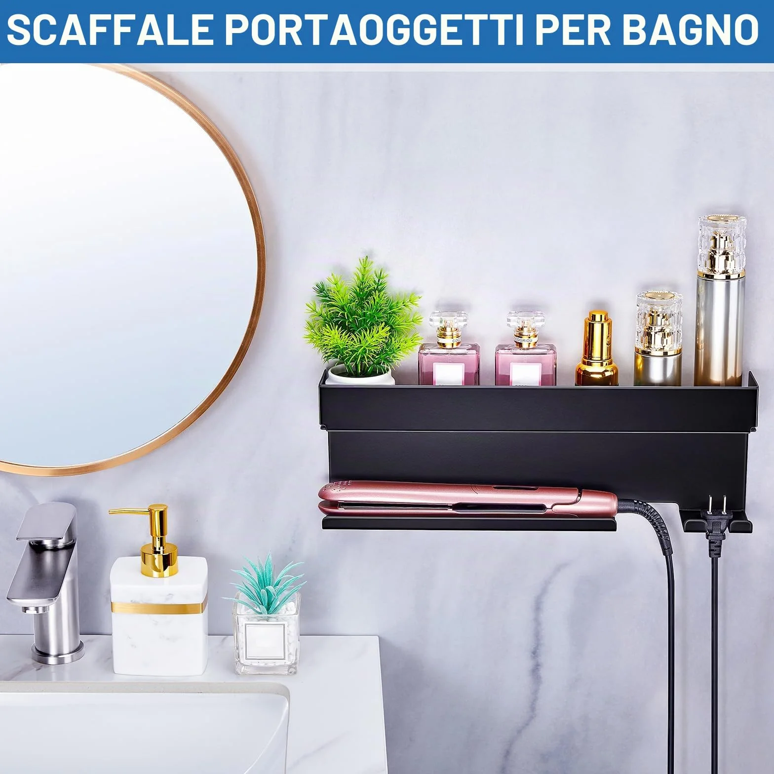 Supporto Phon Da Parete, Lo Stent Asciugacapelli È Adatto Per Gli Accessori Styler Curling Device, Supporto Autoadesivo Per Asciugacapelli, Porta Phon Bagno (Nero)