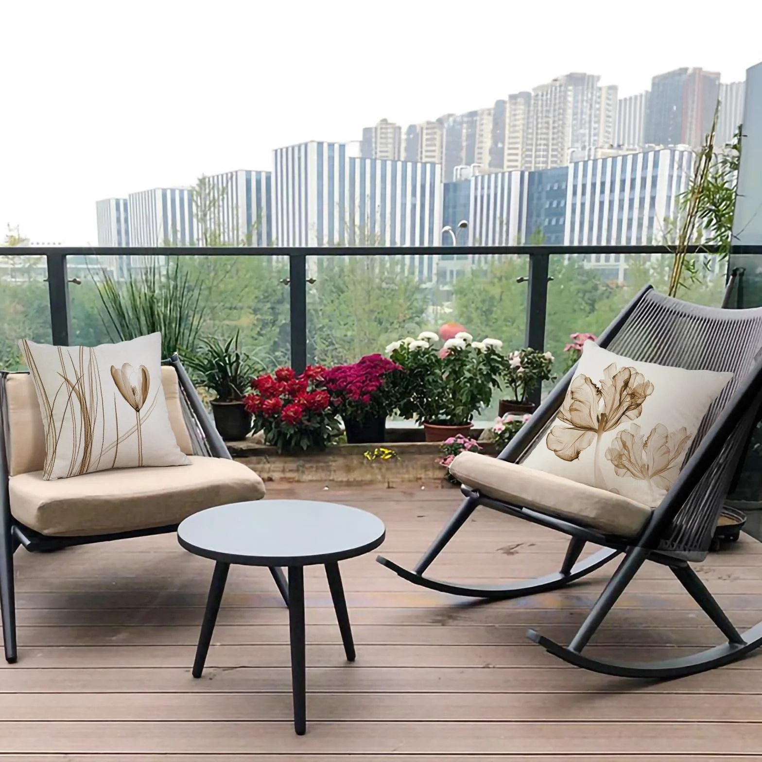 Fodera per Cuscino Decorativa in Lino 40x40 Set di 4 Floreale Pittura ad Acquerello