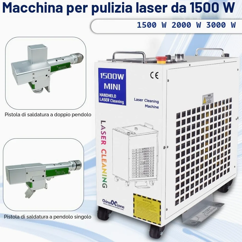 Macchina per la pulizia laser a fibra 1500W manuale, rimozione di ruggine, olio, vernice, sporco, macchie, rivestimenti, attrezzatura per pulizia laser (con 1 modalità di pulizia)