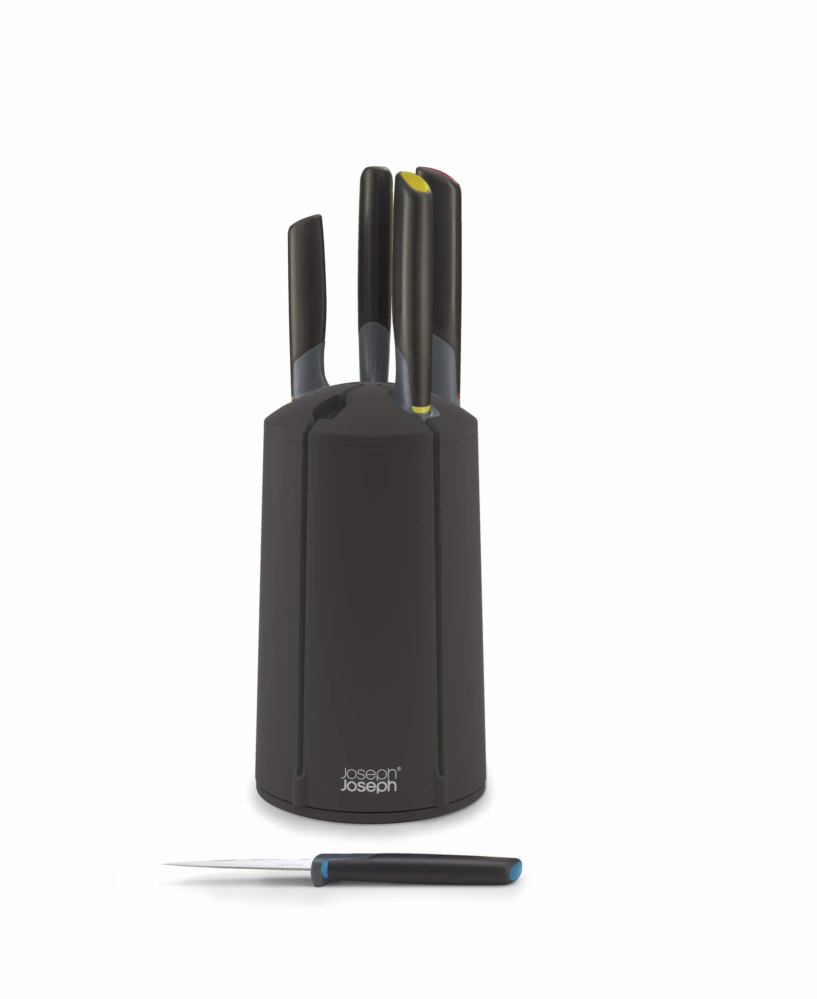 Joseph Joseph - Elevate Knives, set da 5 coltelli in acciaio inossidabile giapponese con ceppo rotante - Colore: nero