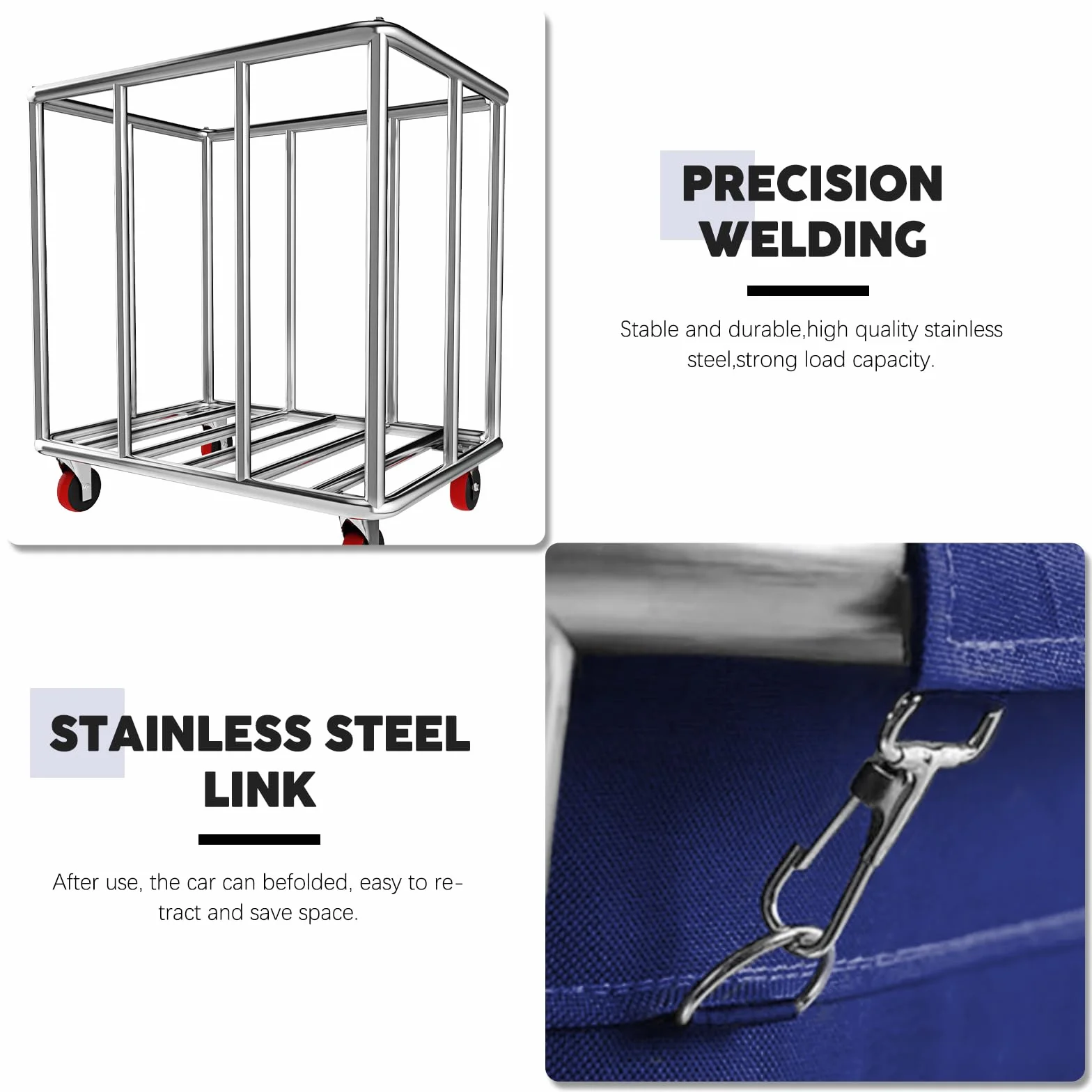 Carrello portabiancheria commerciale su ruote, grande rullo da 11,35 cm, con cesto foderato in tela impermeabile rimovibile, in acciaio inox resistente, per hotel e ospedali