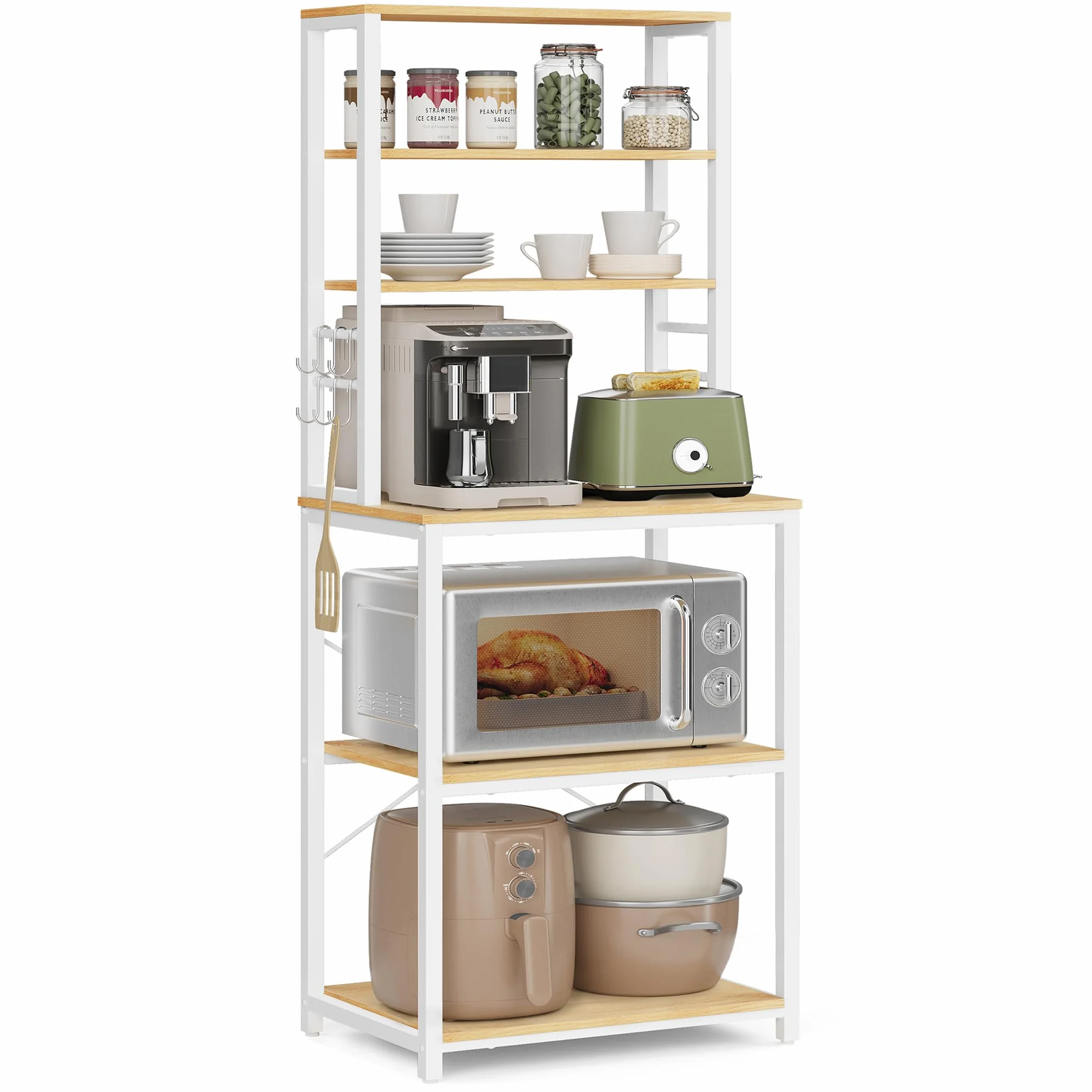 VASAGLE Scaffale Cucina 6 Ripiani Acciaio 40x60x167 cm Rovere Dorato e Bianco Nuvola KKS024W09