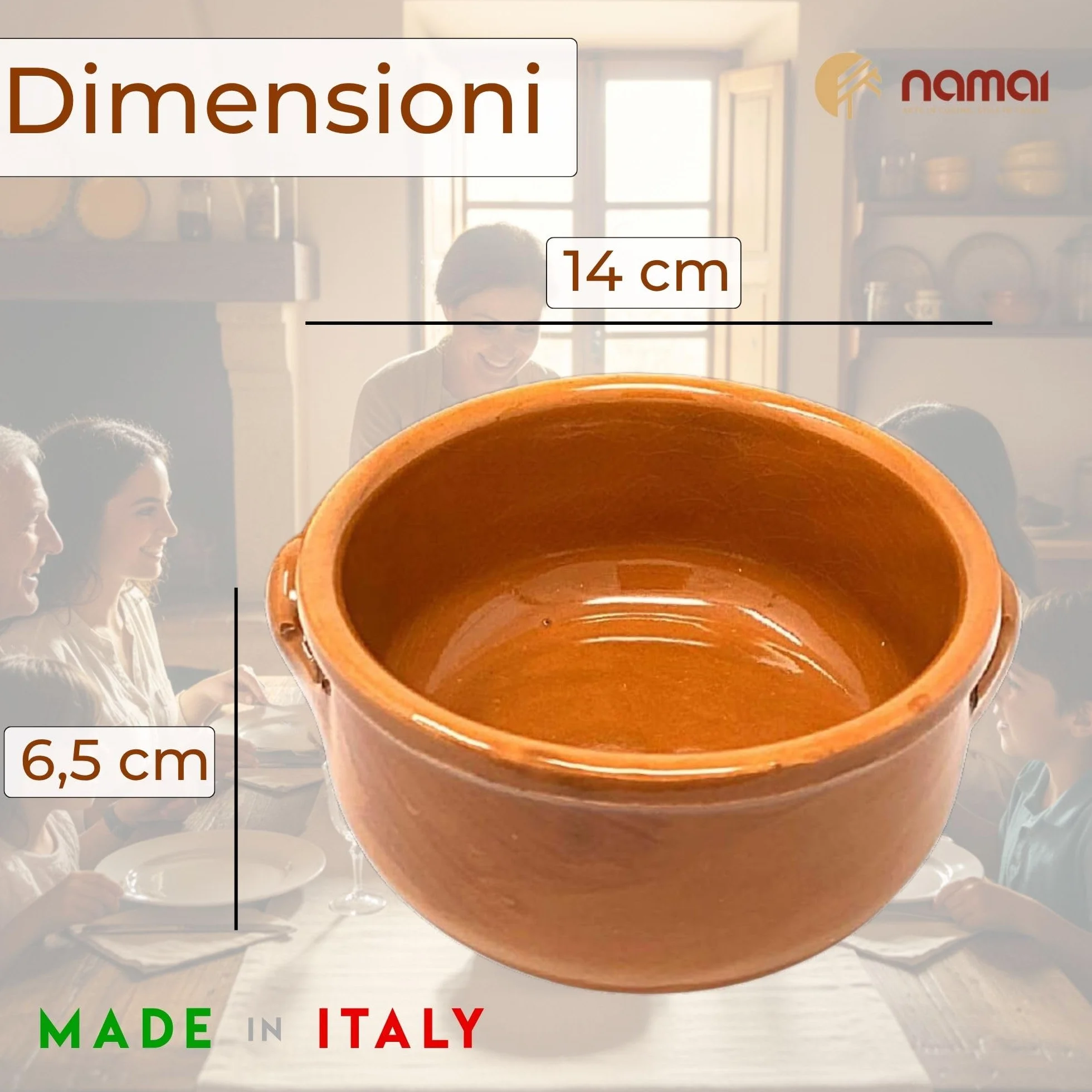 NAMAI Set 6 Tegami Terracotta, Ciotole in Terracotta, Misura 14 CM di Diametro e 6,5 CM di Altezza, Artigianali e Resistenti, Marroncino, Made in Italy