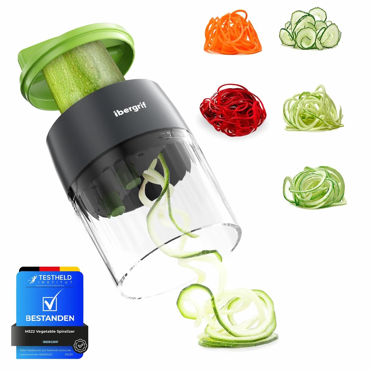Ibergrif M522 Spiralizzatore di Verdure, Taglia Zucchine Spaghetti 4 in 1, Lavabile in Lavastoviglie, Senza BPA