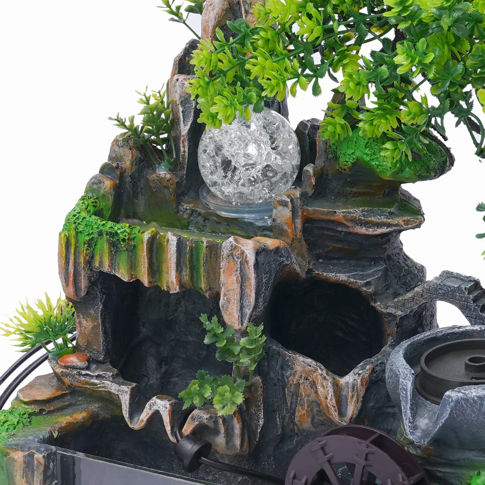 Fontana da interni con piante e illuminazione, fontana da tavolo con pompa da scrivania, paesaggio, cascata, decorazione per casa, ufficio, camera da letto, bar (paesaggio 2)