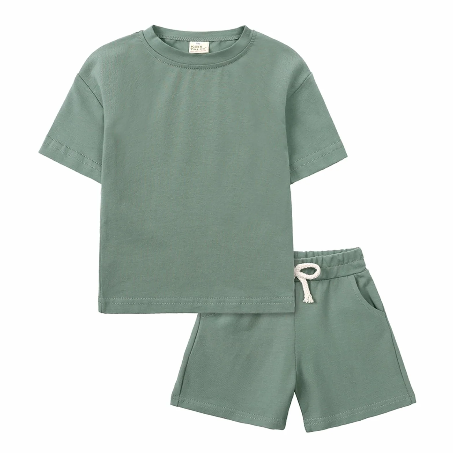 Generico Completo Bambino Set 2 Pezzi Cotone Tuta Sportiva con Tasche Pantaloncini T Shirt Estivo Casual Tinta Unita Loose Fit