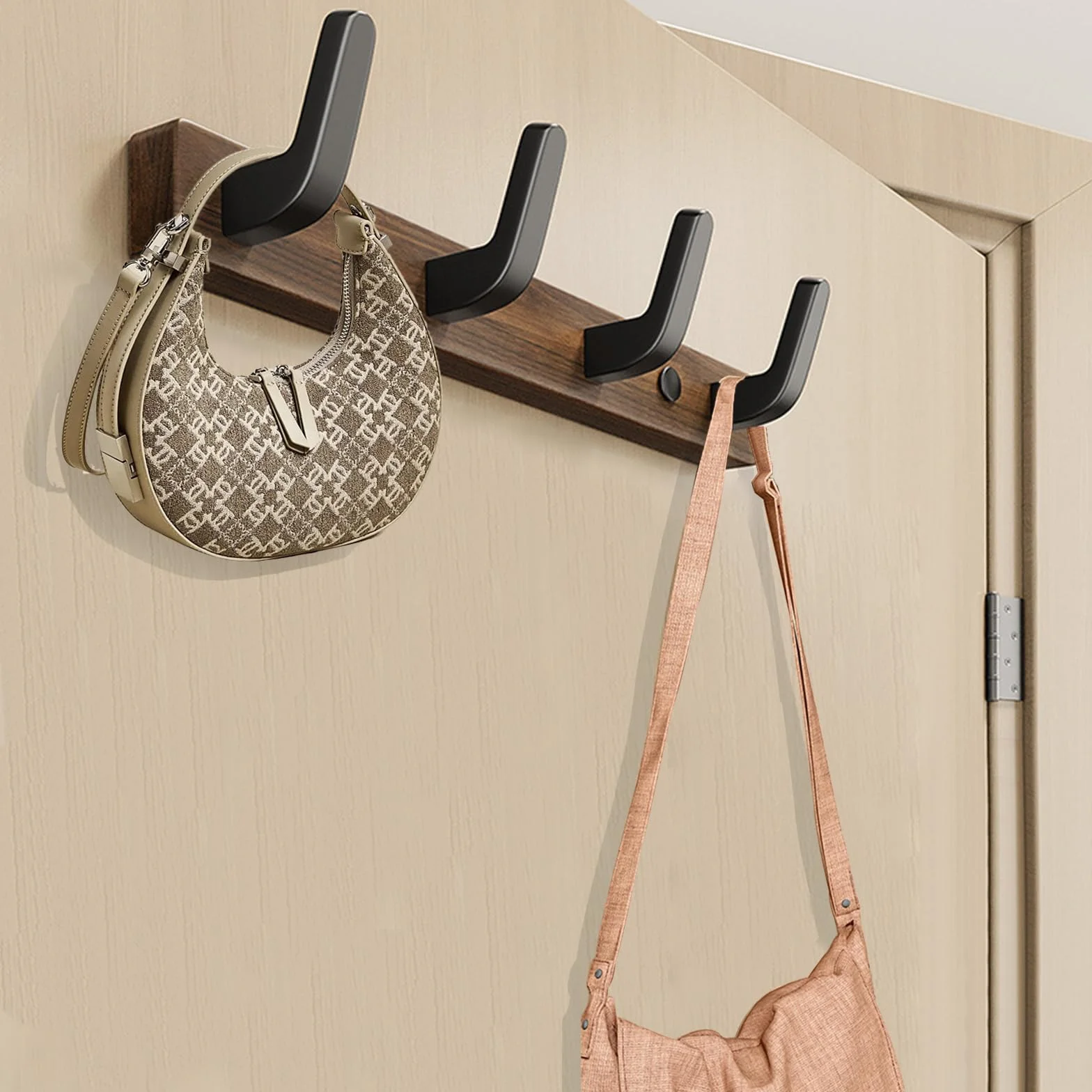 Appendiabiti Parete Moderno in Legno Noce Massello 4 Ganci