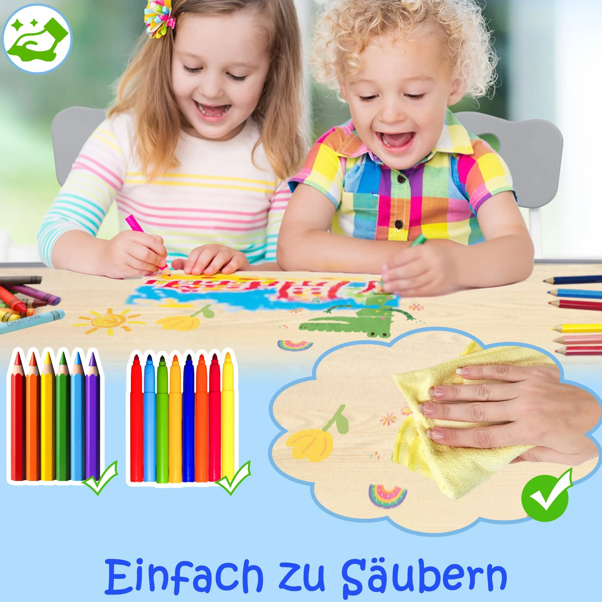 FIVMEN Tavolo per bambini con 2 sedie, set da tavolo per bambini, regolabile in altezza, 3 pezzi, in plastica, per cameretta dei bambini, da 2 anni, 80 x 60 cm
