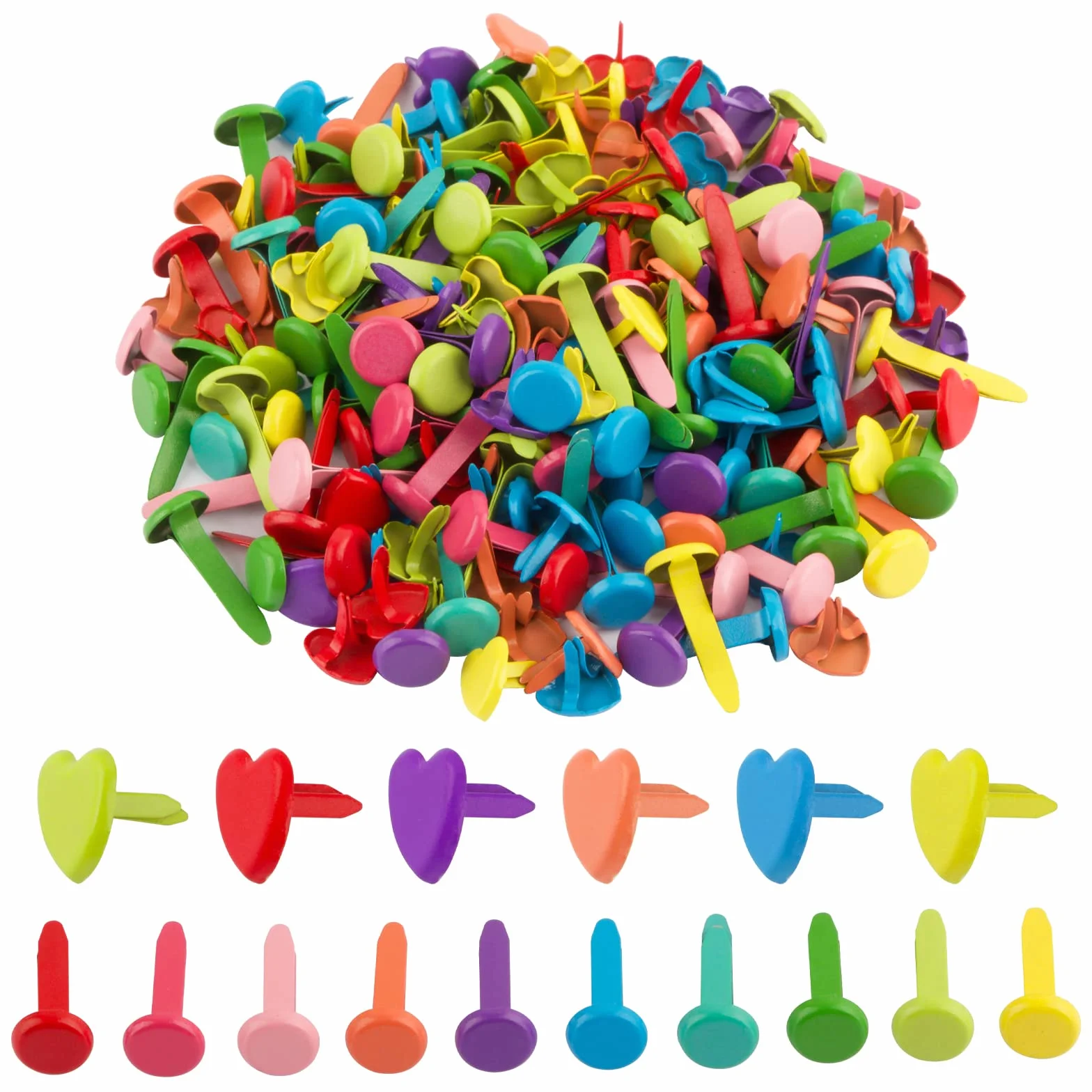 BETESSIN 200pz Fermacampioni Piccoli Cuore Tondo Puntine per Scrapbooking Carta Multicolore