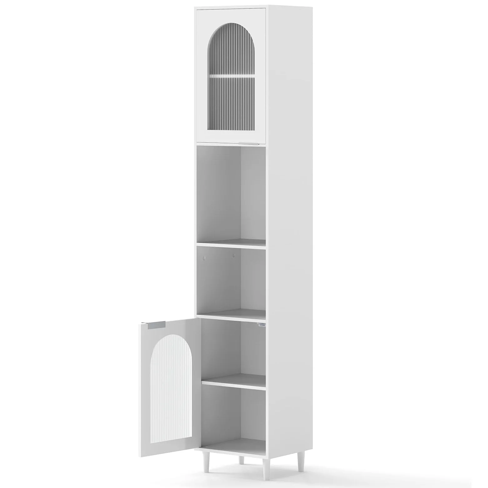LIFEZEAL Mobile Bagno Salvaspazio Bianco, Colonna Bagno Alto, Stretto, 35x30x180cm, Credenza Cucina, Armadio Dispensa, Mobiletto, con 2 Ante in Vetro, Ripiani Regolabili, Scomparti, in Legno, Max 90kg