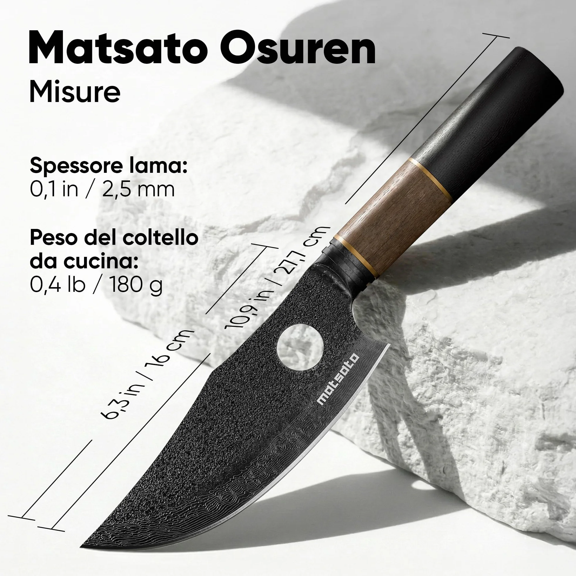 Matsato Osuren Coltello da Cucina Lama Acciaio Giapponese 16cm Damascato Manico Legno