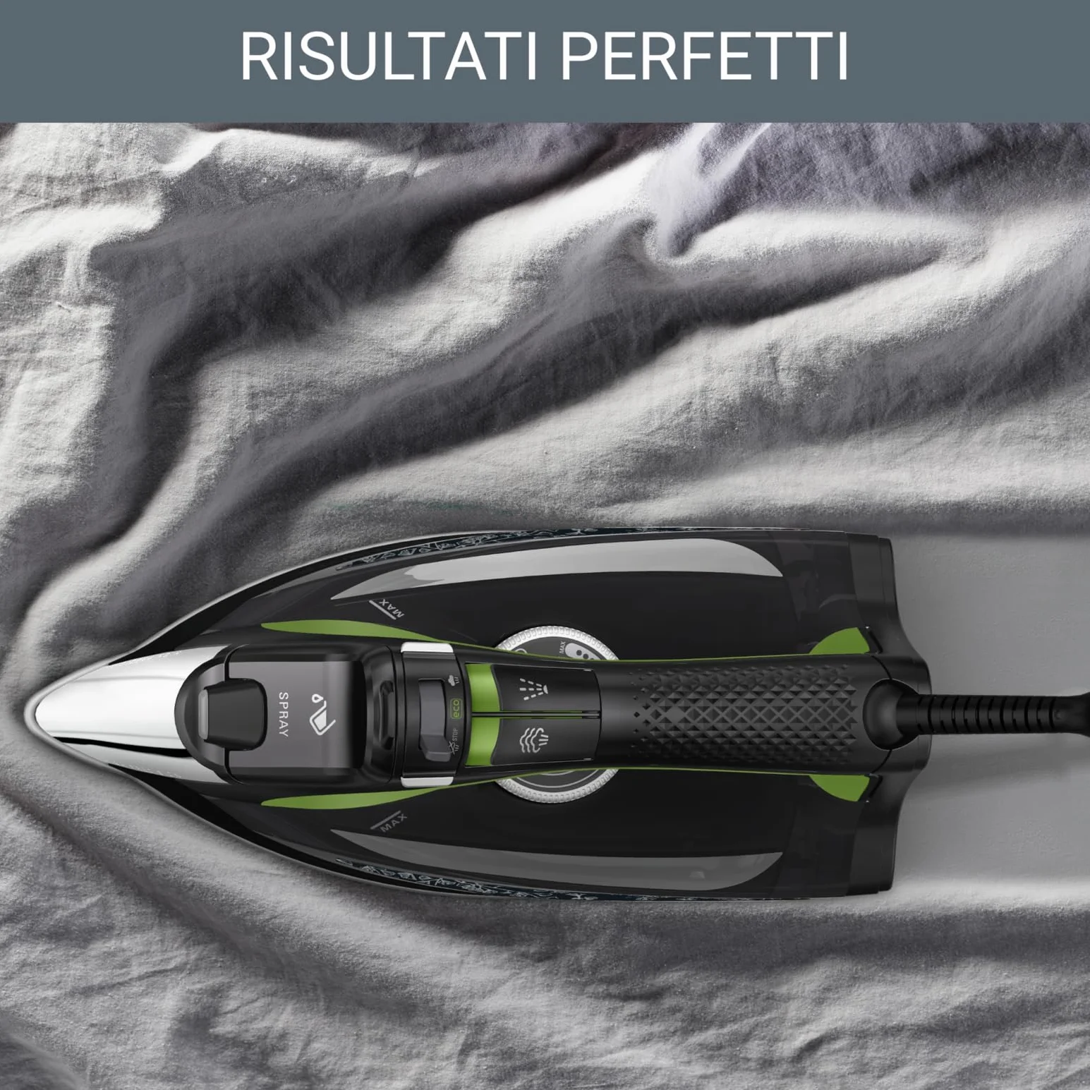 Rowenta DW6330D1 Eco Intelligence Ferro a Vapore, Distribuzione Ottimale del Vapore, 2500 W di Potenza, Tempo di Riscaldmento Rapido, 300 ml, Nero/Verde