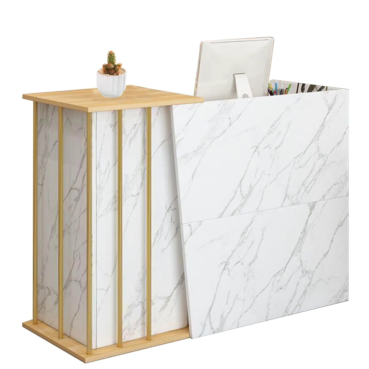 Scrivania per reception da 140 cm, con cassetti e ripiano anteriore, postazione di lavoro per computer, per hotel, negozi al dettaglio, saloni e aziende