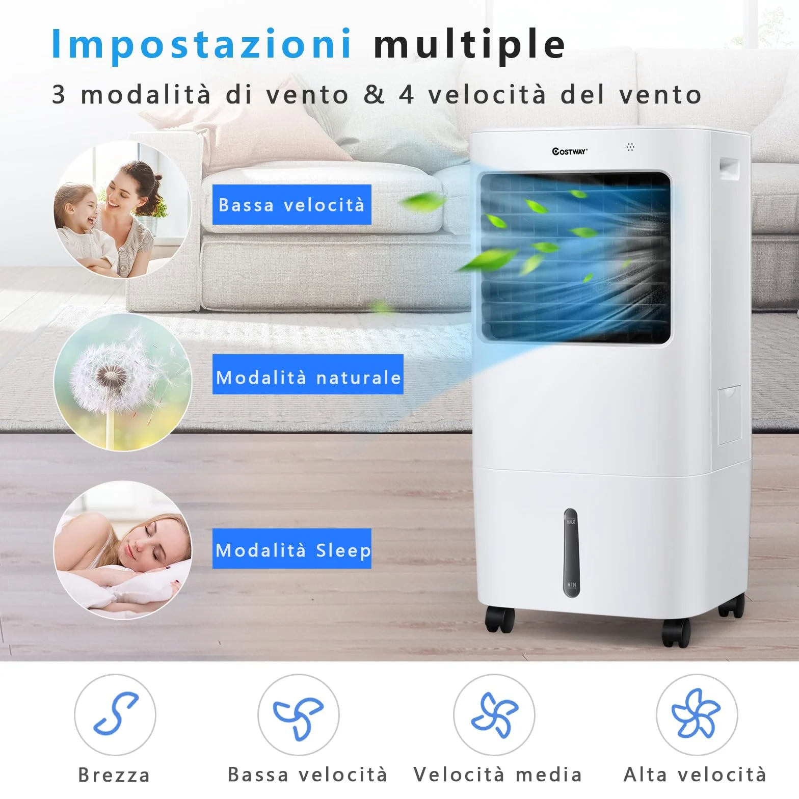 RELAX4LIFE Raffreddatore d'Aria Evaporativo 3 in 1, Serbatoio dell'Acqua 20L,Ventilatore, Umidificatore, 3 Modalità, 4 Velocità, Timer 7,5H, Telecomando, Adatto per Casa, Ufficio