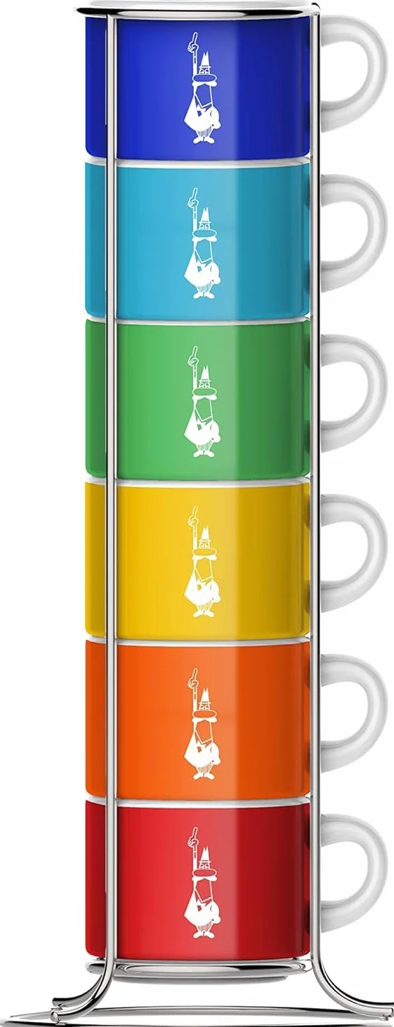 Bialetti Sei Tazzine Impilabili Porcellana Multicolore 9 x 9 x 28.5 cm 450 g